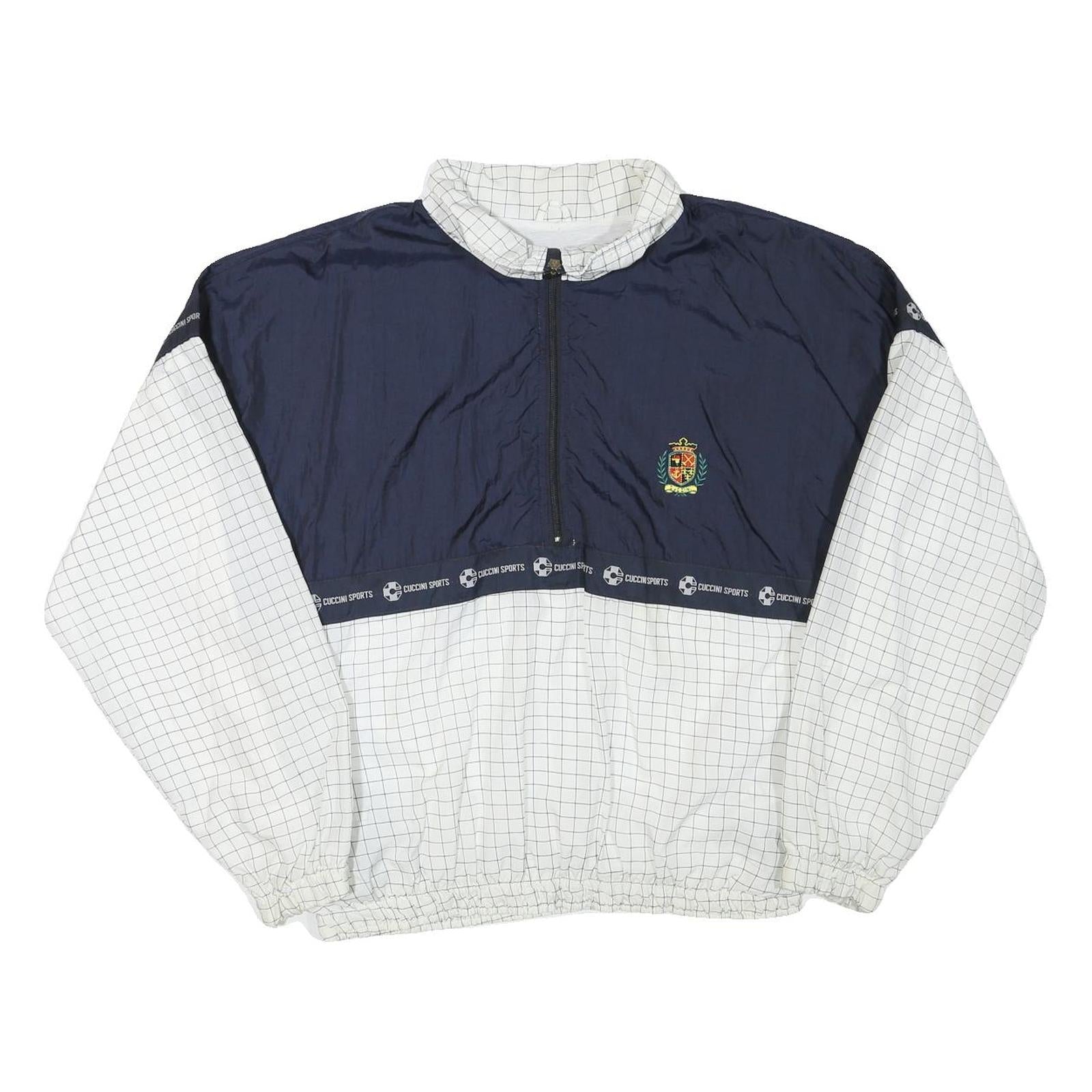 CUCCINI Mens Navy & White Sports Jacket L Polyester Blend Zip Grid Pattern Refurbished - N/A refurbished available on Cerqular