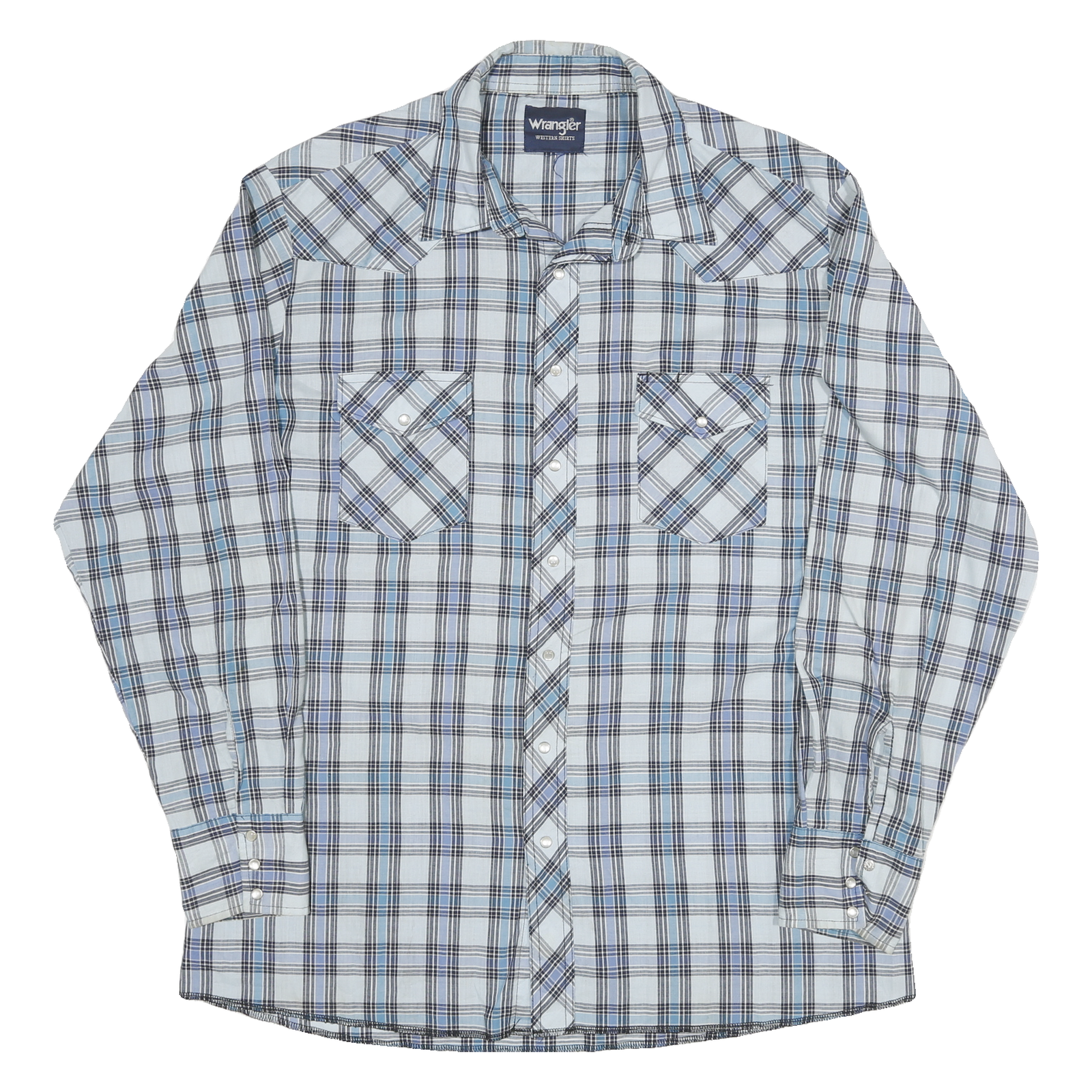 WRANGLER Mens Blue & White Check Shirt XL Western Style Long Sleeve Casual Refurbished - N/A refurbished available on Cerqular