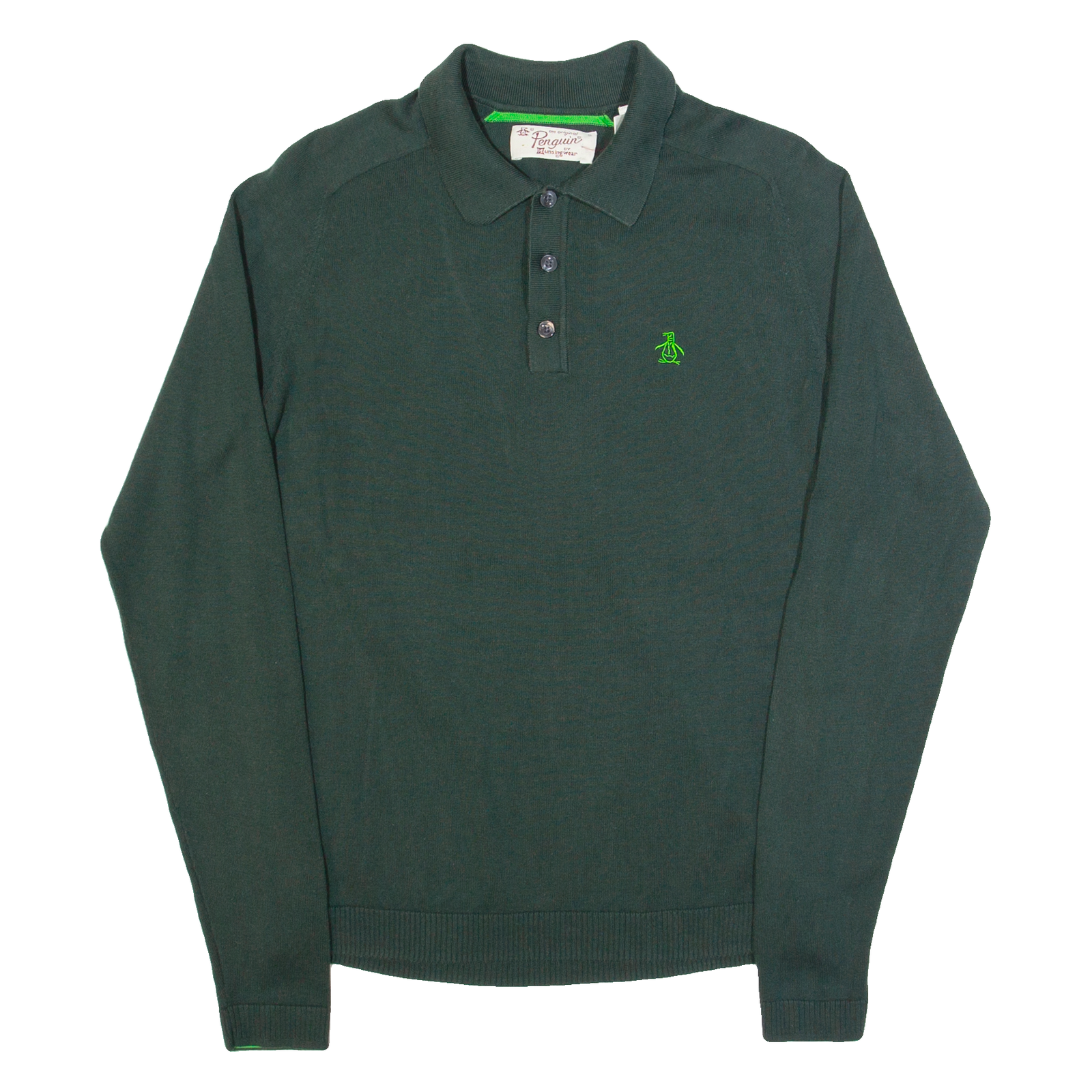 ORIGINAL PENGUIN Mens Jumper Green Collared Tight Knit S Refurbished - N/A refurbished available on Cerqular