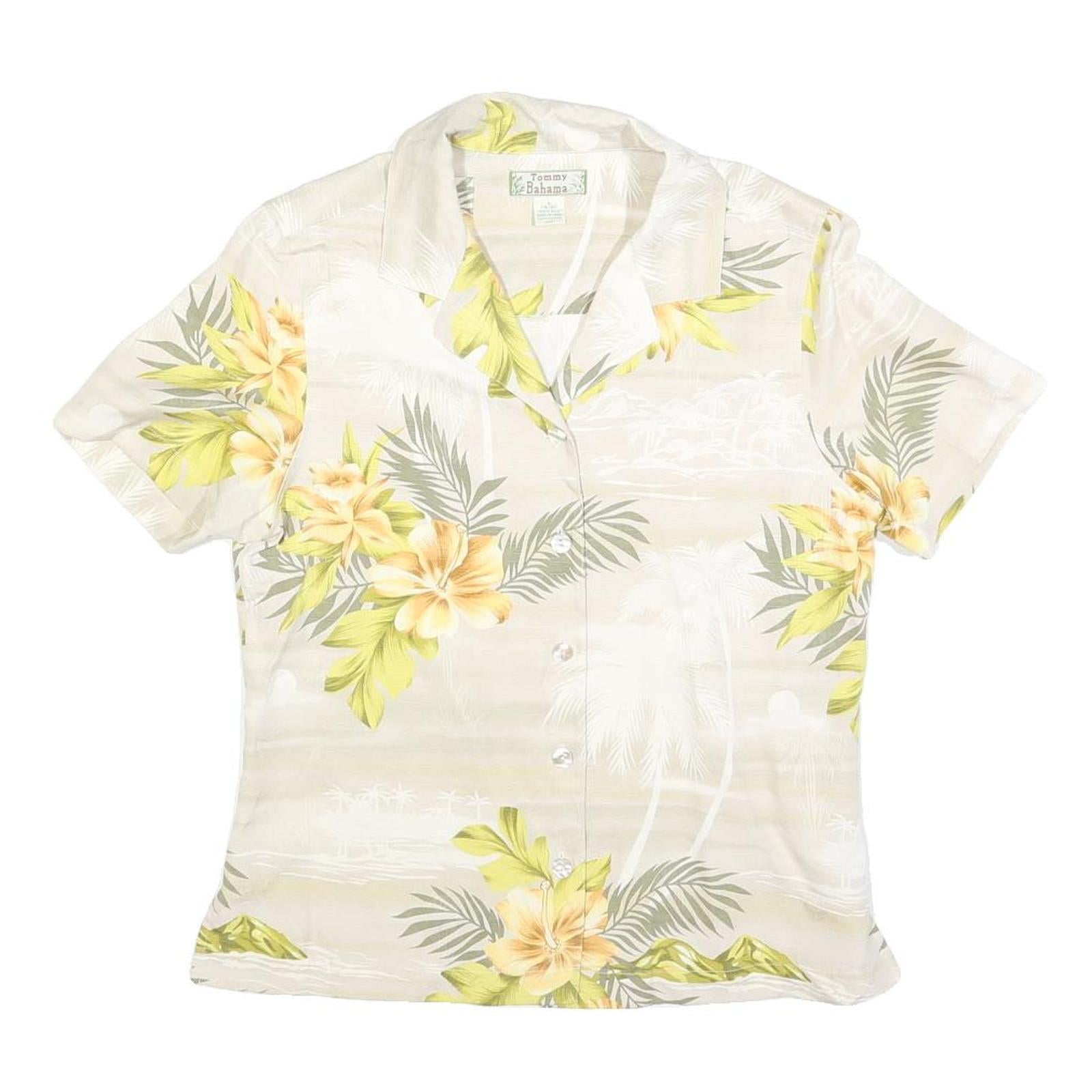 TOMMY BAHAMA Womens Cream & Yellow Printed Shirt Short Sleeve Collared S Silk Refurbished - N/A refurbished available on Cerqular