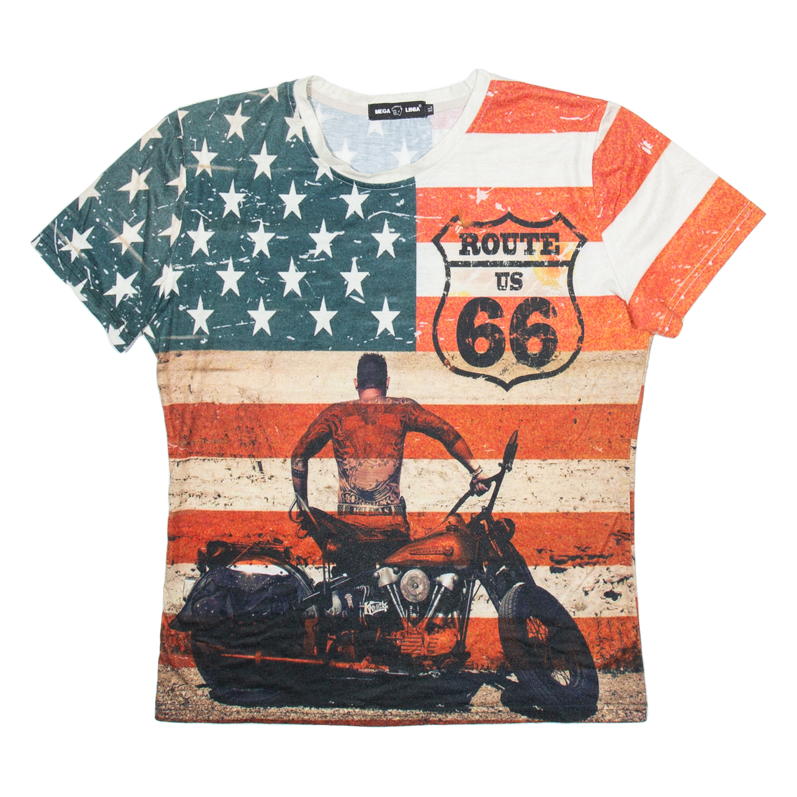 MEGA LINIA Route 66 Bike Mens T-Shirt Red USA XL Refurbished - N/A refurbished available on Cerqular