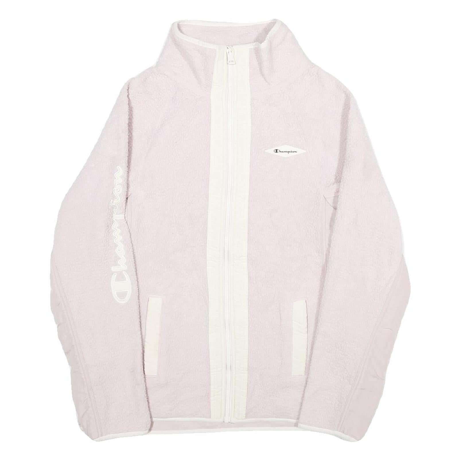 CHAMPION Womens Pink & White Logo Zip Fleece Jacket M Polyester Casual Refurbished - N/A refurbished available on Cerqular