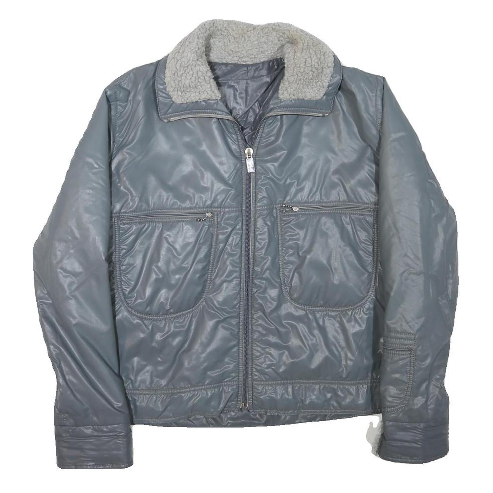 Womens Grey Faux Shearling Collar Zip Jacket M Polyester Blend Plain Warm Casual Refurbished - N/A refurbished available on Cerqular