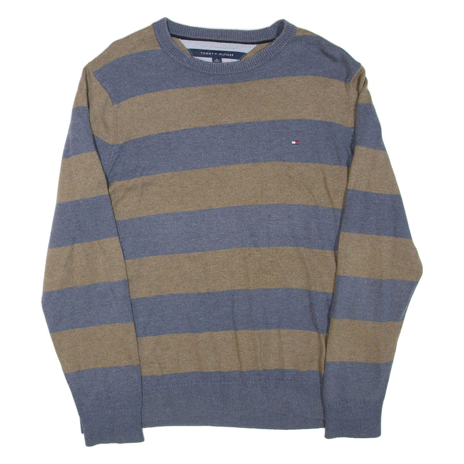 TOMMY HILFIGER Mens Patterned Jumper Blue Striped Tight Knit XL Refurbished - N/A refurbished available on Cerqular