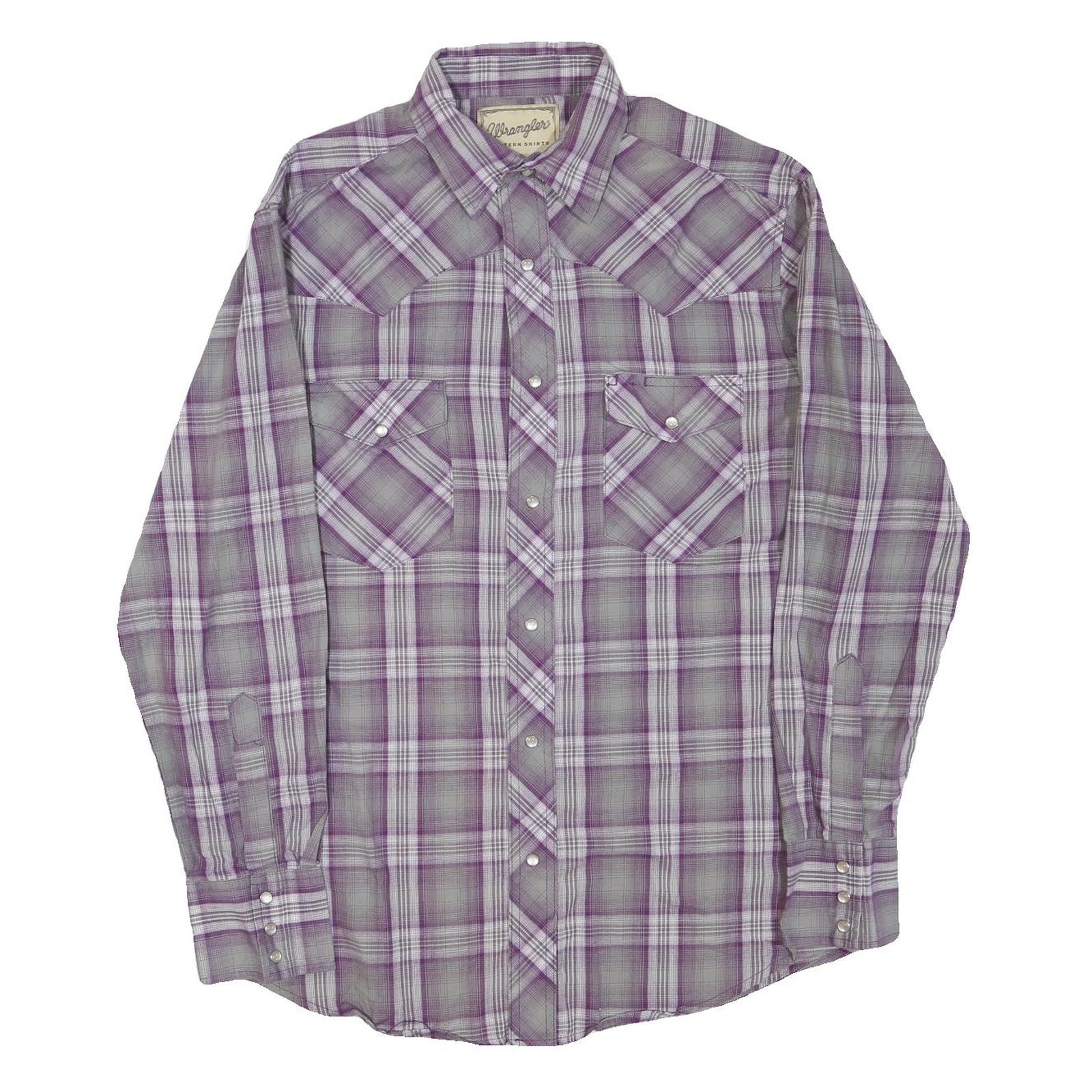 WRANGLER Mens Purple & Grey Plaid Cotton Blend Shirt M Western Button Long Refurbished - N/A refurbished available on Cerqular