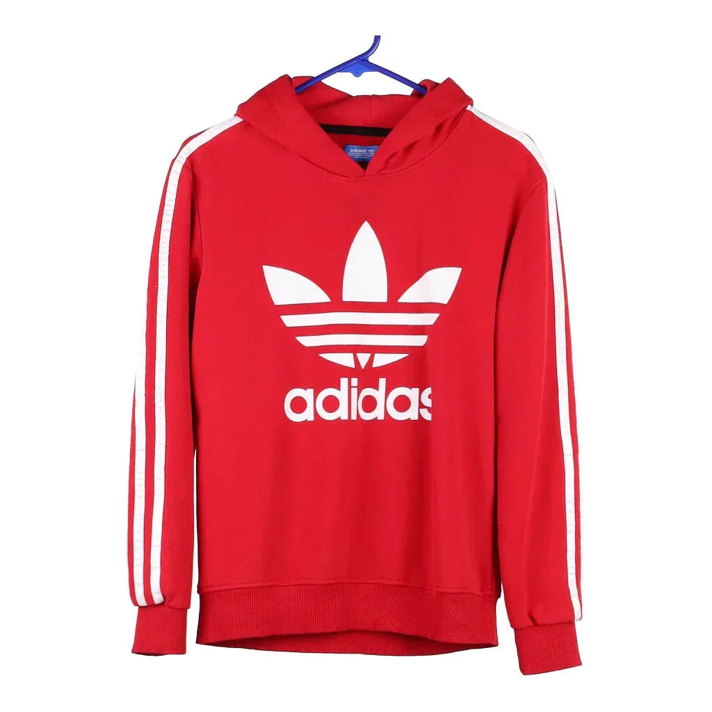 Age 13-14 Adidas Spellout Hoodie - Small Red Cotton Blend | Size: small Refurbished - Thrifted (note: this is a term often used to describe second- refurbished available on Cerqular