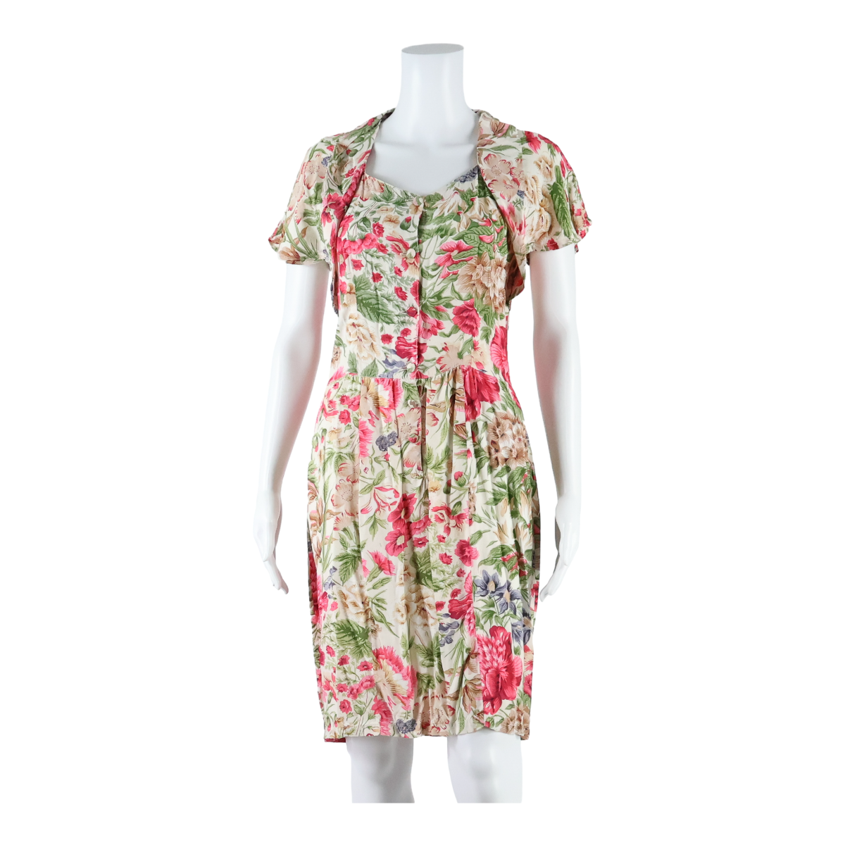 HEMMES Womens Day Dress Cream Floral Short Sleeve Knee Length S Refurbished - N/A refurbished available on Cerqular