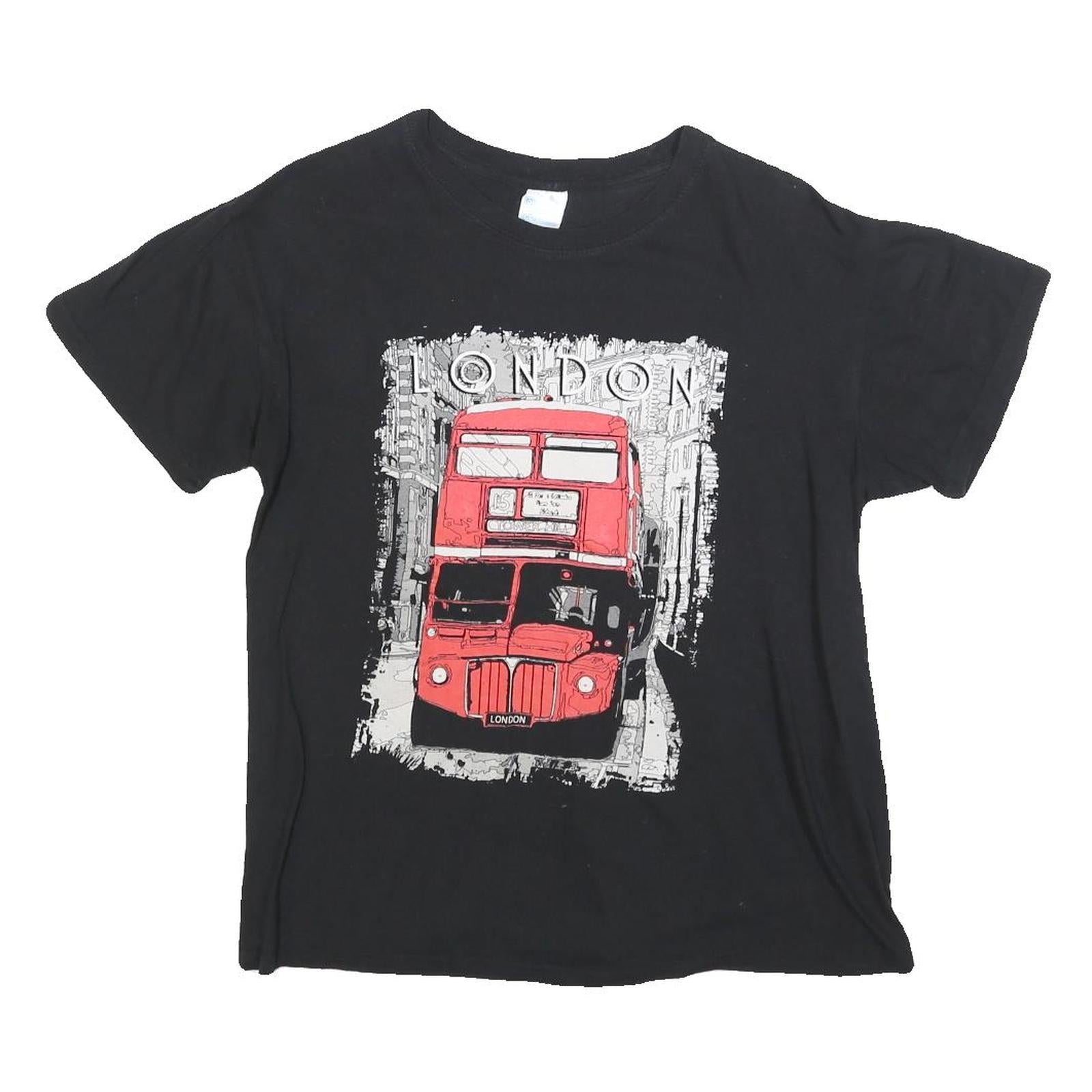 Womens Black London Bus Graphic T-Shirt M Short Sleeve Crew Neck Cotton Blend Refurbished - N/A refurbished available on Cerqular