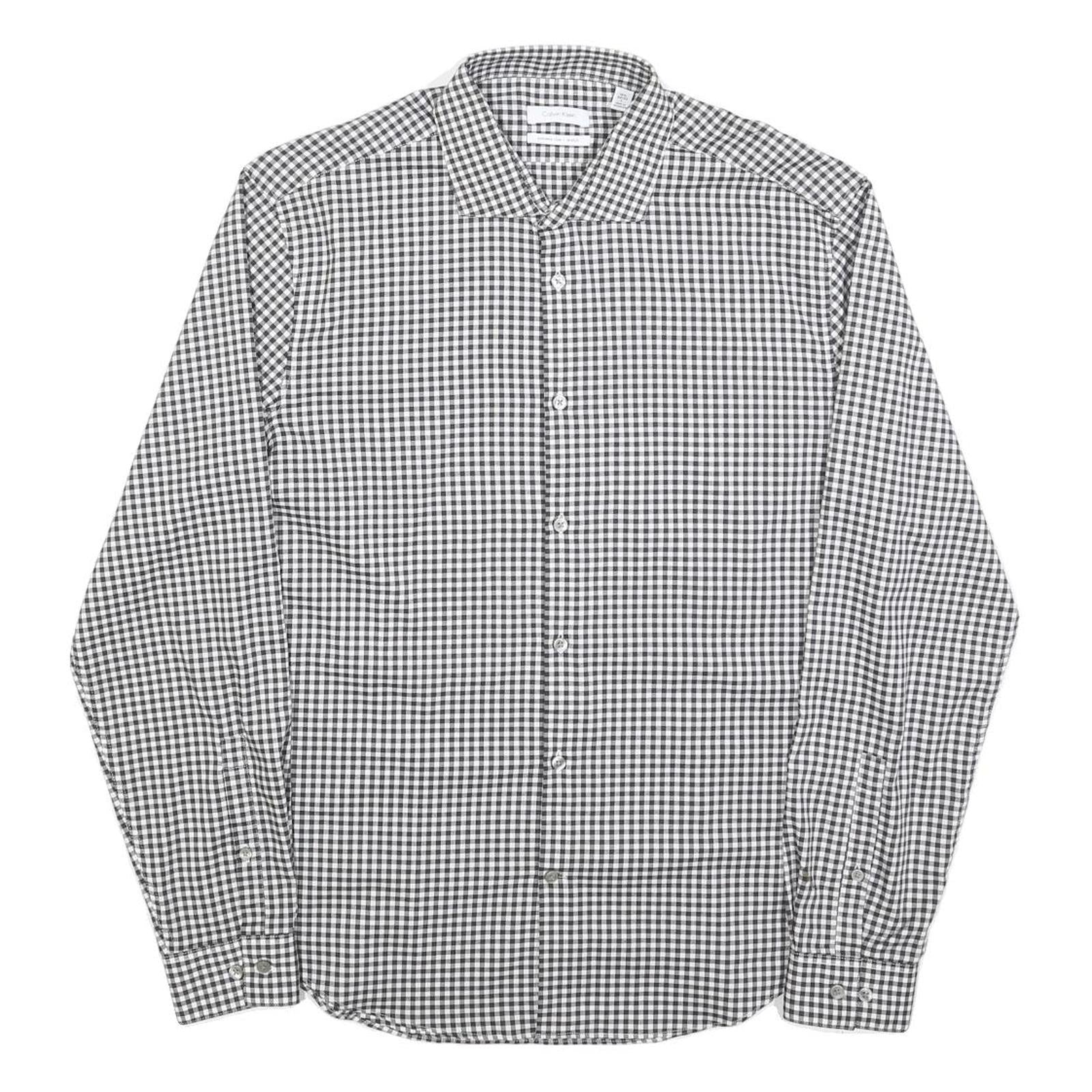 CALVIN KLEIN Mens Black & White Check Shirt L Cotton Blend Long Sleeve Button Refurbished - N/A refurbished available on Cerqular