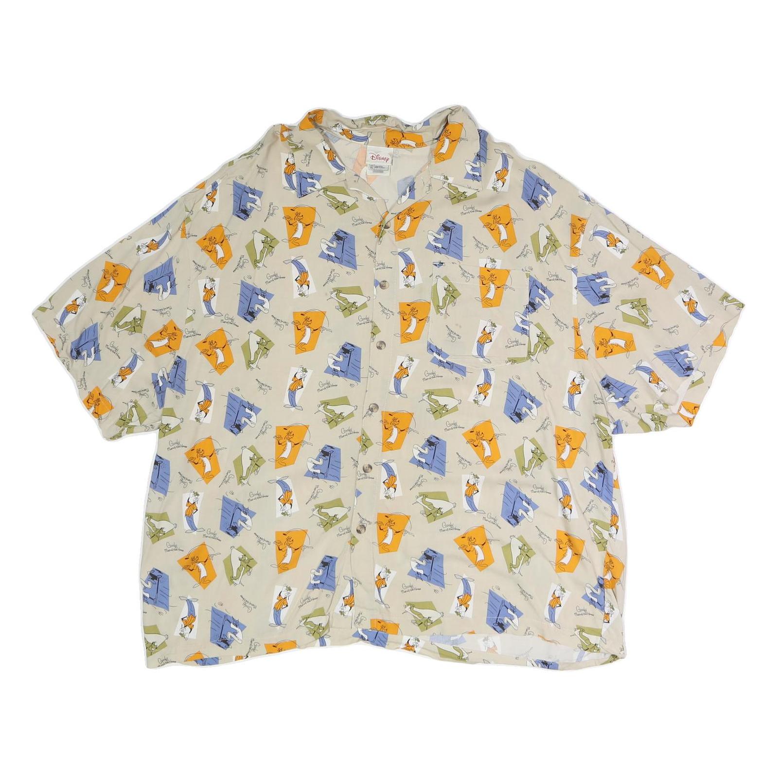 DISNEY Mens Cream Goofy Cartoon Print Casual Shirt XL Cotton Blend Refurbished - N/A refurbished available on Cerqular