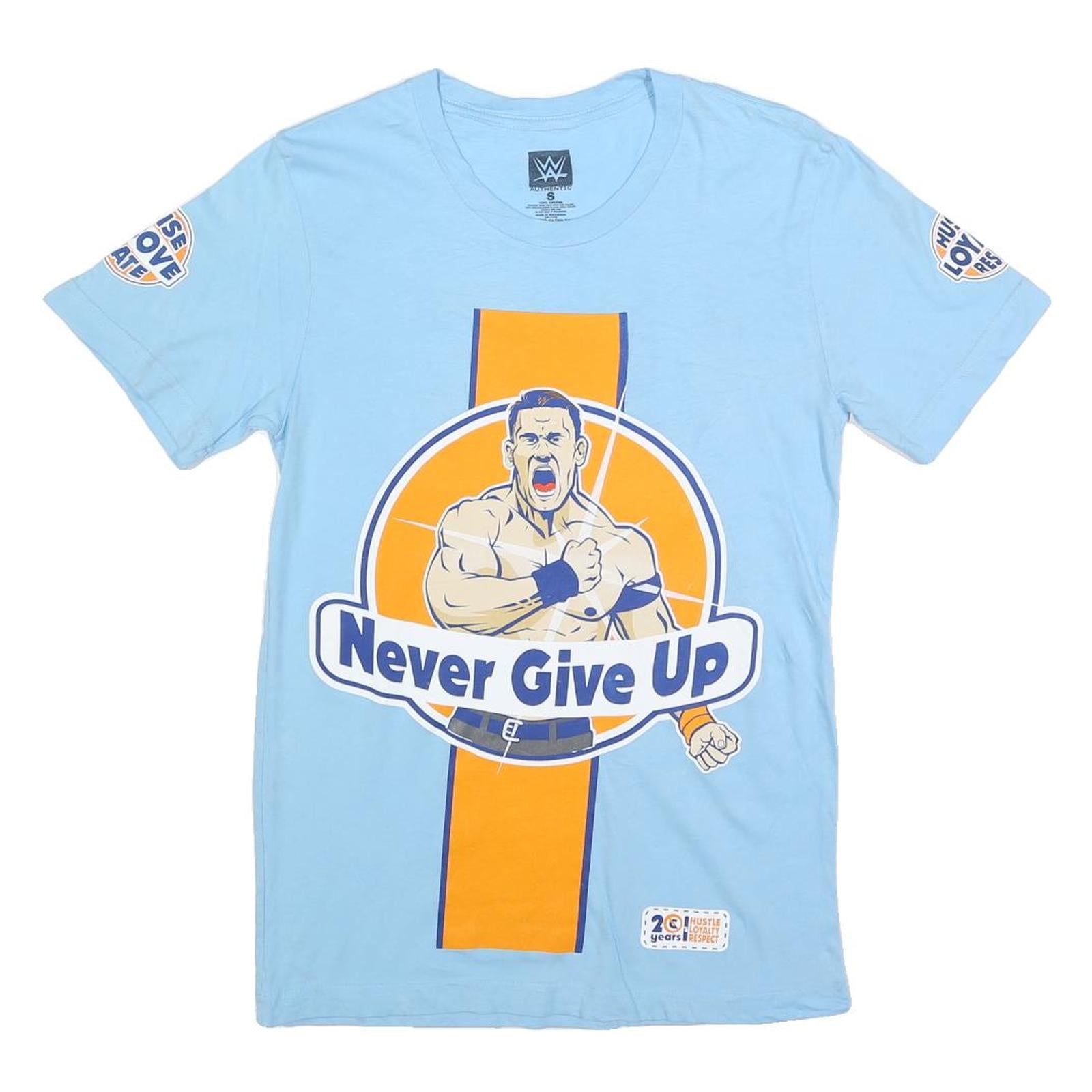 WWE Mens Blue Never Give Up Graphic T-Shirt S Short Sleeve Crew Neck Wrestling Refurbished - N/A refurbished available on Cerqular