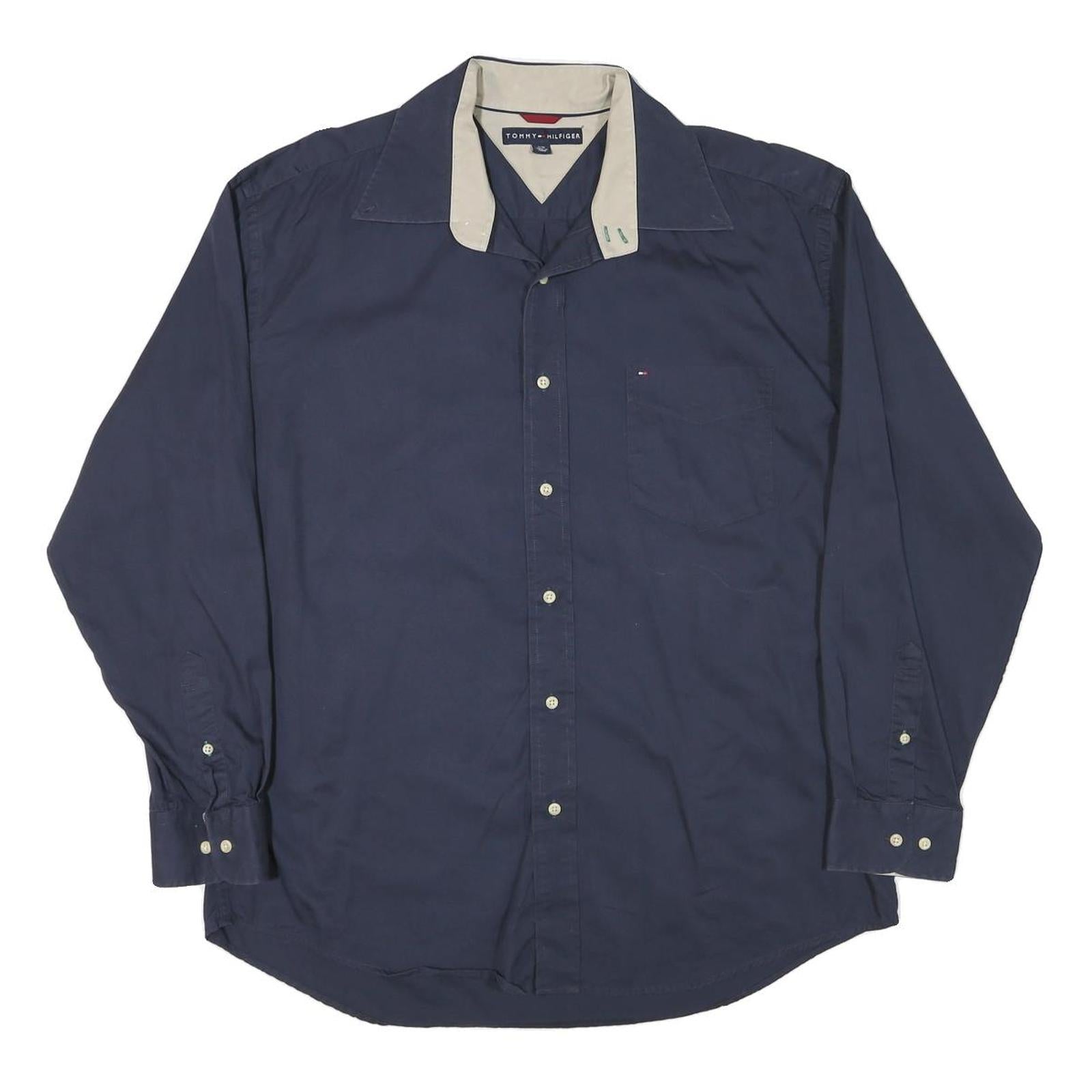 TOMMY HILFIGER Mens Navy Blue Casual Cotton Blend Shirt L Button Down Collar Refurbished - N/A refurbished available on Cerqular