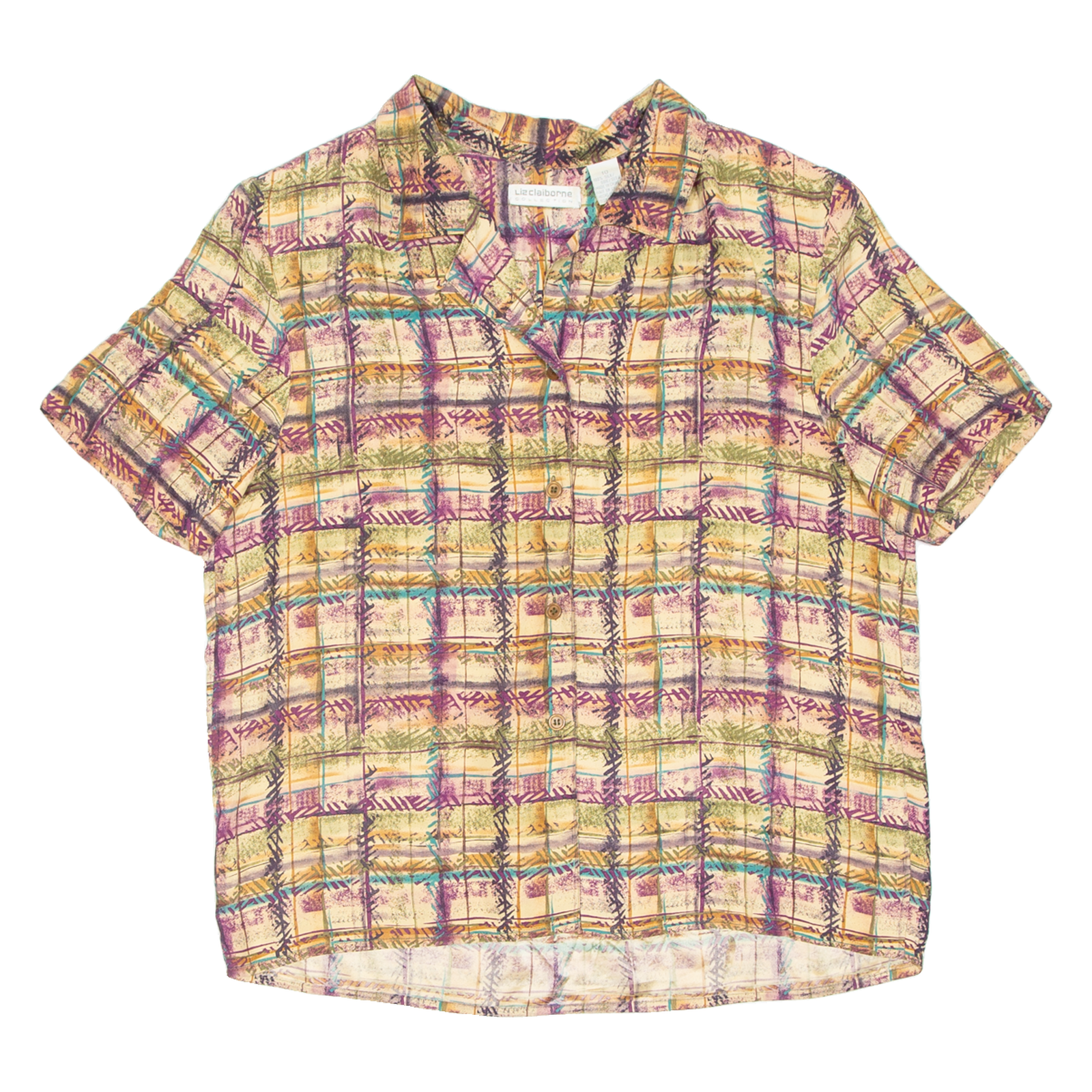 LIZ CLAIBORNE Womens Printed Blouse Brown V-Neck Silk Check UK 10 Refurbished - N/A refurbished available on Cerqular