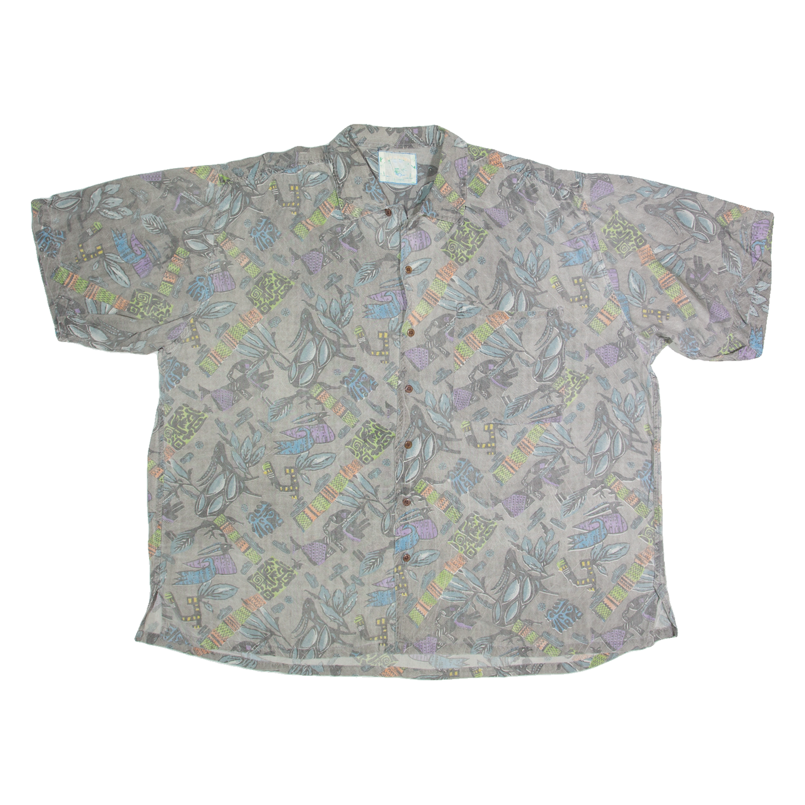 Mens Shirt Grey 90s Crazy Pattern XL Refurbished - N/A refurbished available on Cerqular