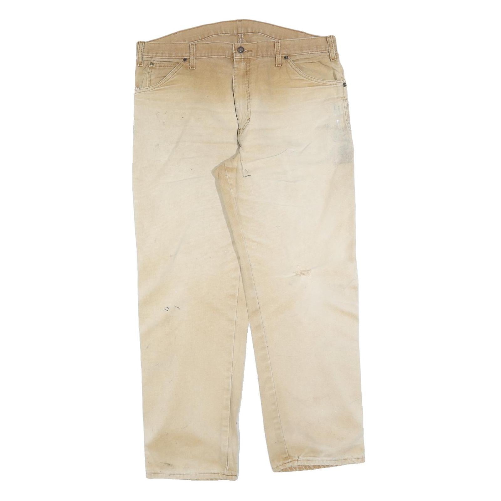 DICKIES Mens Relaxed Beige Cotton Blend Zip Trousers W38 L32 Workwear Utility Refurbished - N/A refurbished available on Cerqular