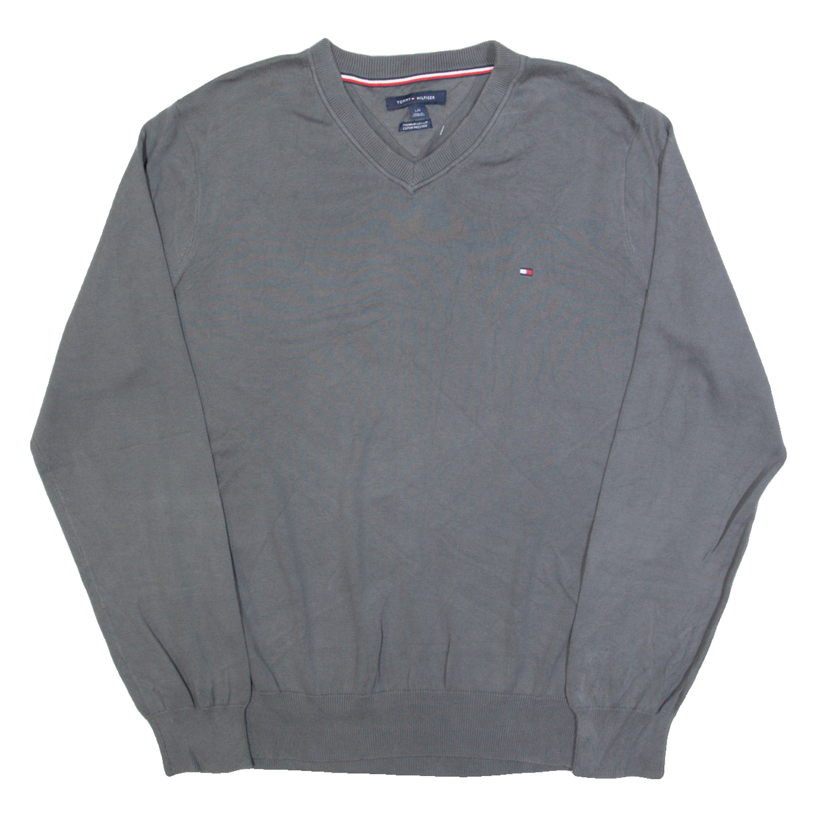 TOMMY HILFIGER Mens Jumper Grey V-Neck Tight Knit L Refurbished - N/A refurbished available on Cerqular