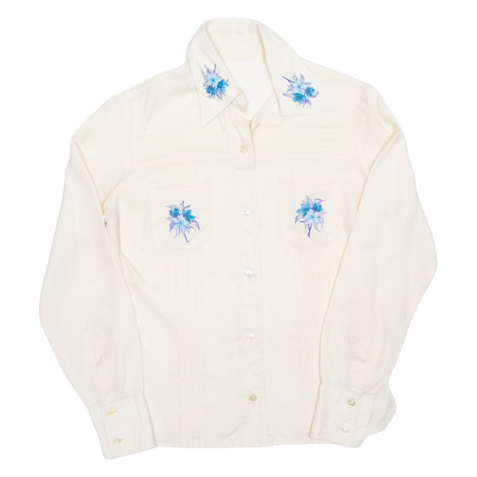 Womens Printed Blouse Cream Long Sleeve Floral S Refurbished - N/A refurbished available on Cerqular