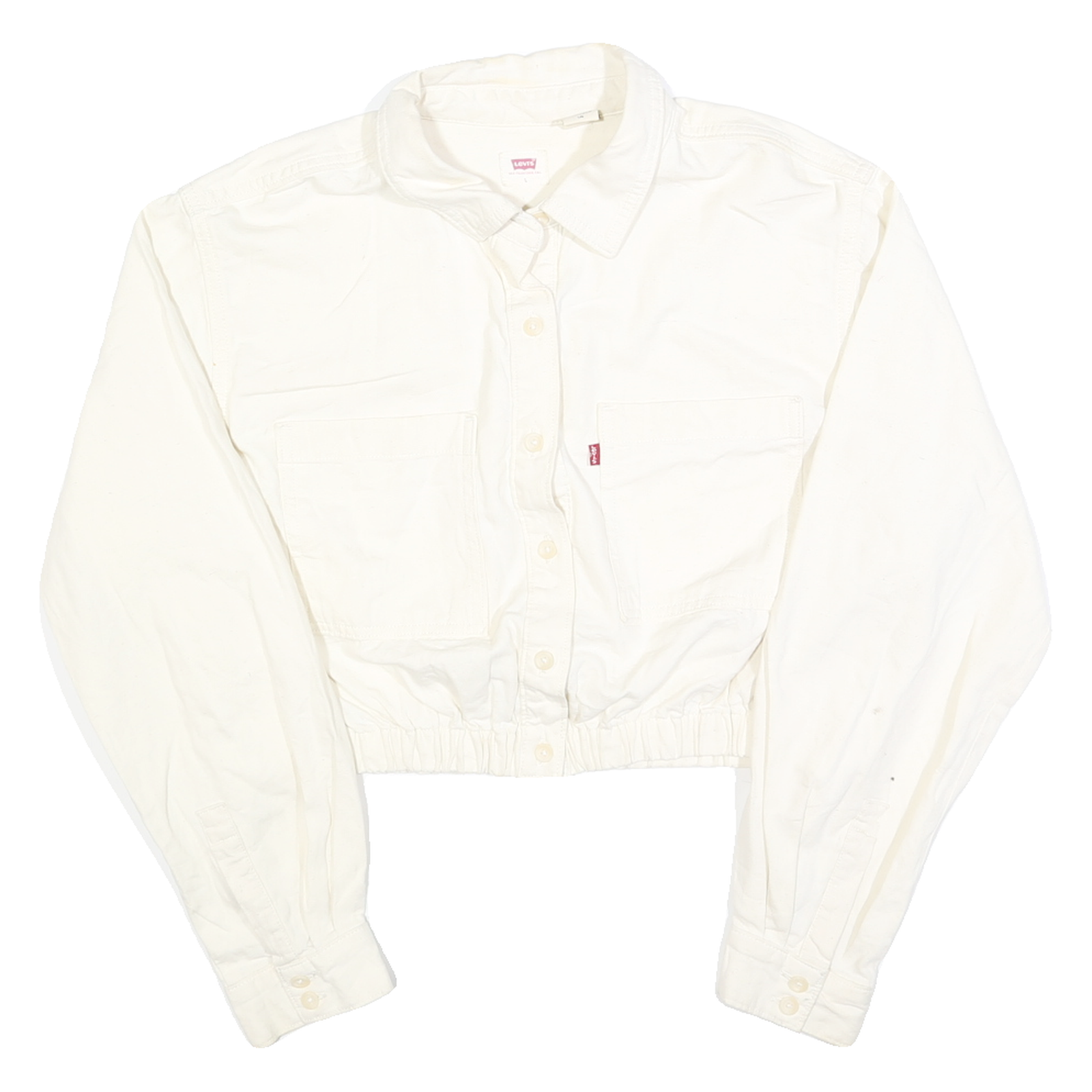 LEVI'S Womens White Cotton Cropped Button Jacket L Plain Long Sleeve Casual Refurbished - N/A refurbished available on Cerqular
