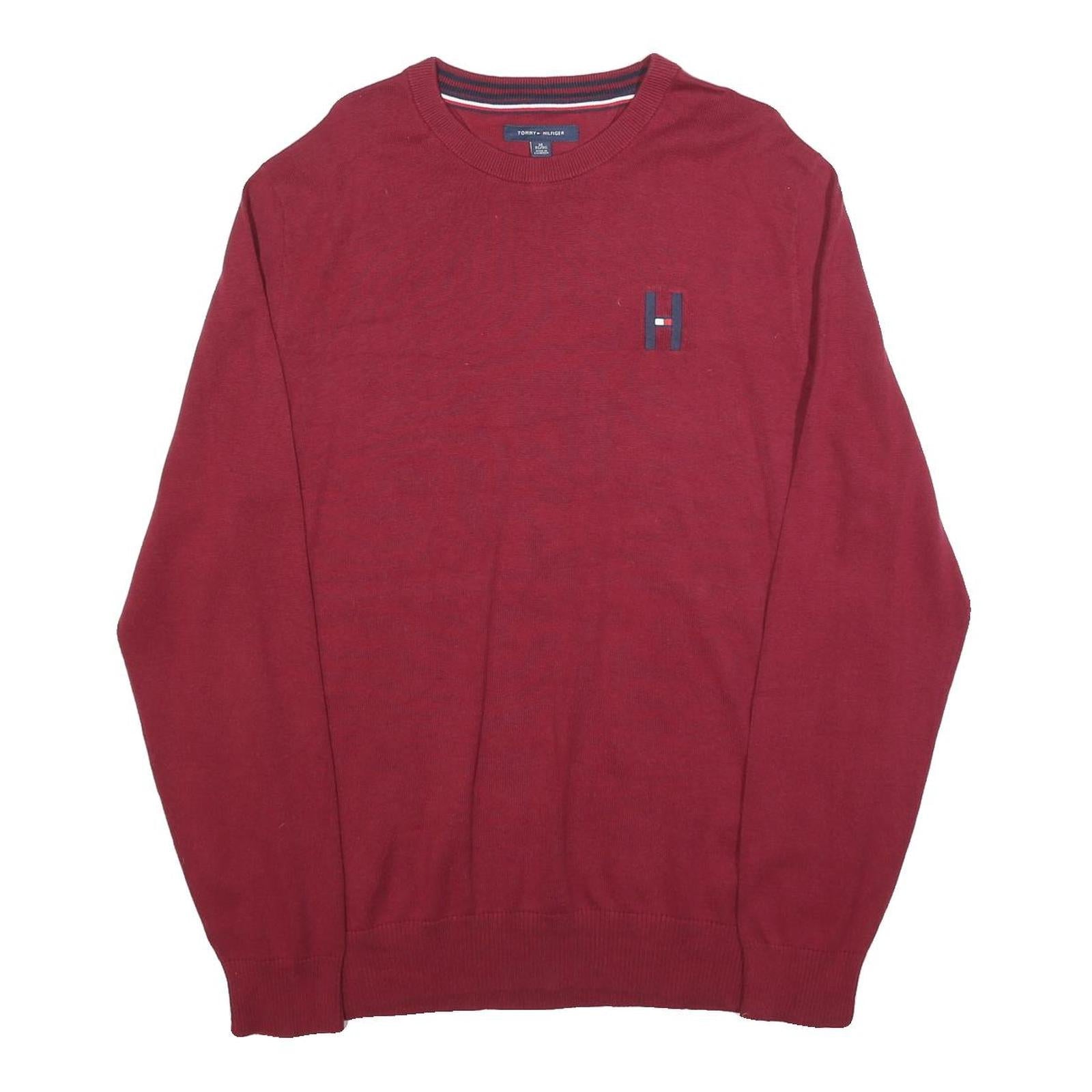 TOMMY HILFIGER Mens Red Plain Cotton Blend Jumper Crew Neck Basic Knit XL Refurbished - N/A refurbished available on Cerqular