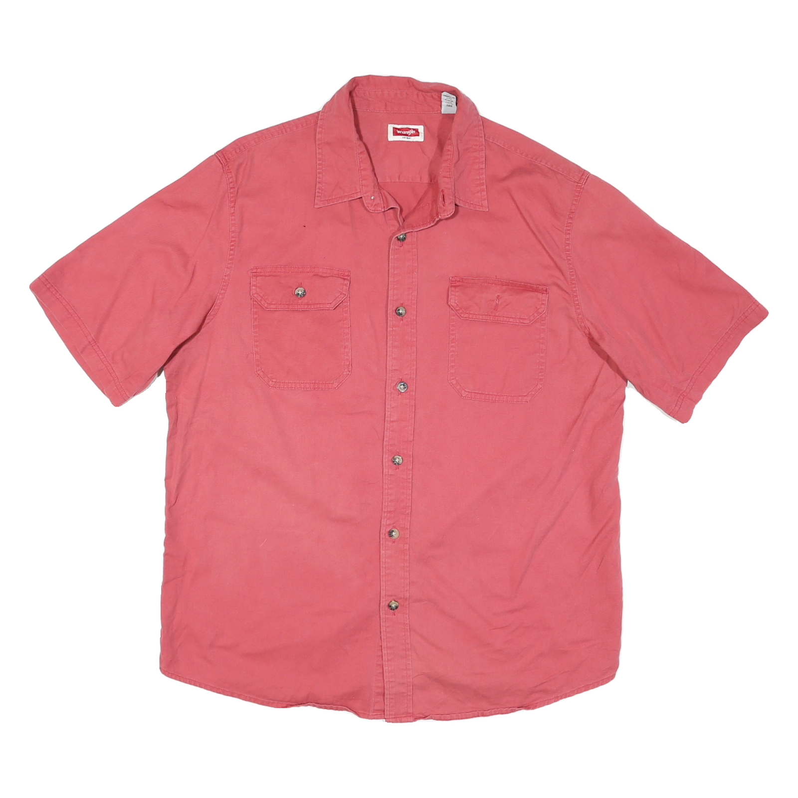 WRANGLER Mens Red Cotton Blend Casual Short Sleeve Shirt L Button Pockets Refurbished - N/A refurbished available on Cerqular