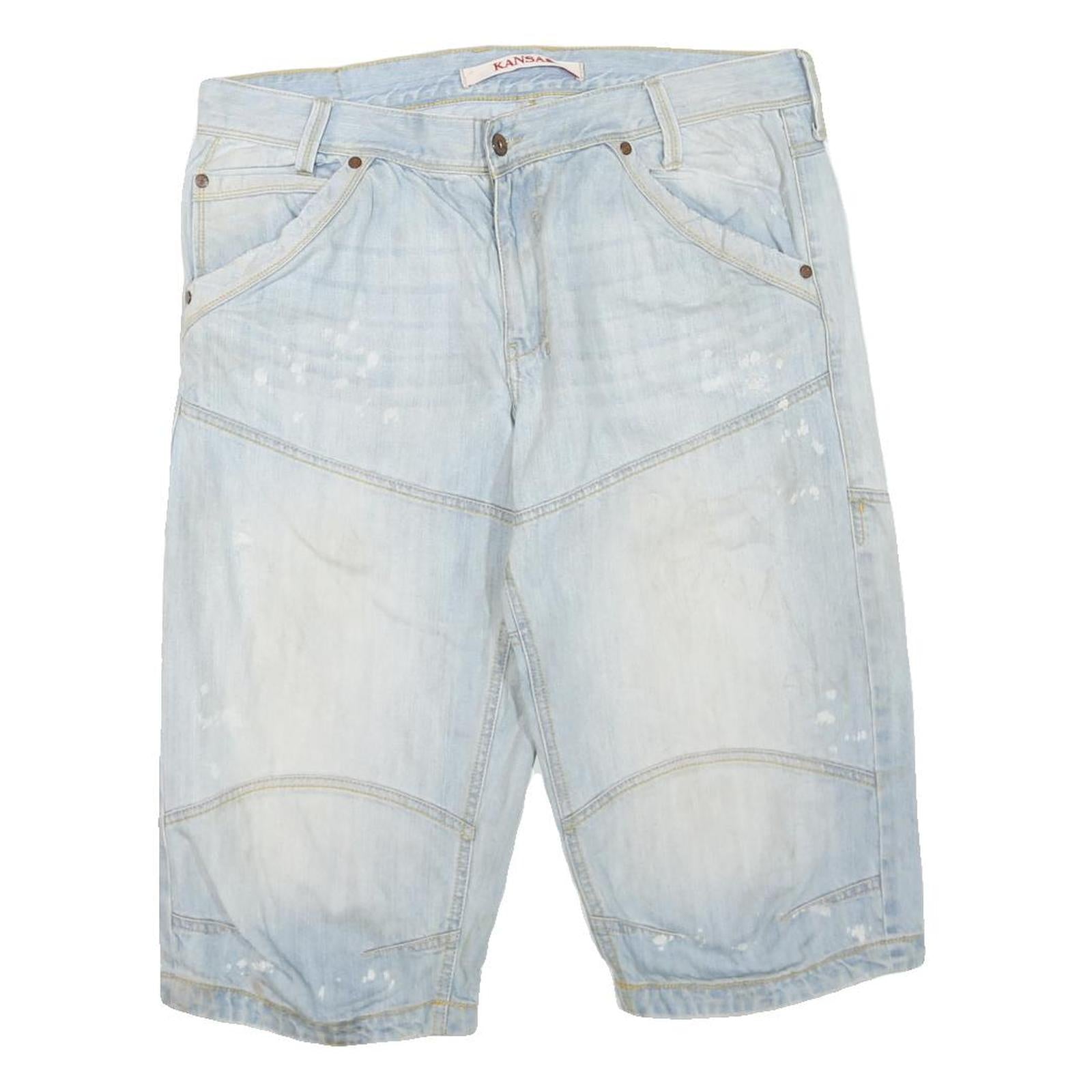 KANSAS Mens Shorts Light Blue Distressed Casual L W36 Cotton Blend Comfortable Refurbished - N/A refurbished available on Cerqular