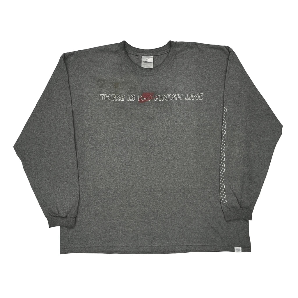Nike Long Sleeve T-Shirt - 2XL Grey Cotton Refurbished - Thrifted (note: this is a term often used to describe second- refurbished available on Cerqular