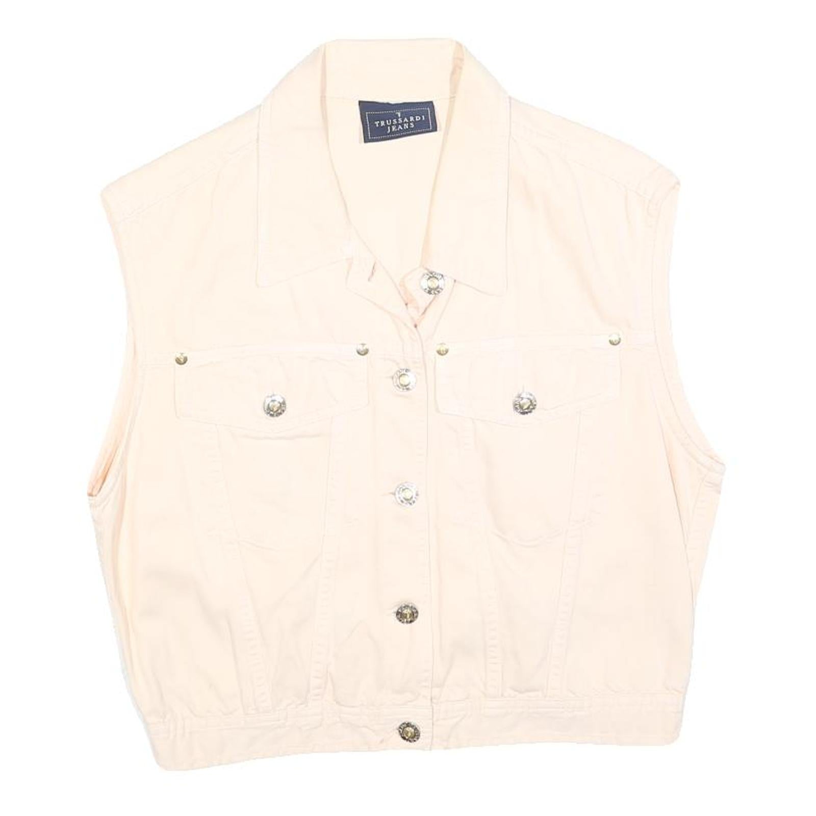 TRUSSARDI Womens Cream Cotton Blend Sleeveless Jacket M Button Closure Casual Refurbished - N/A refurbished available on Cerqular