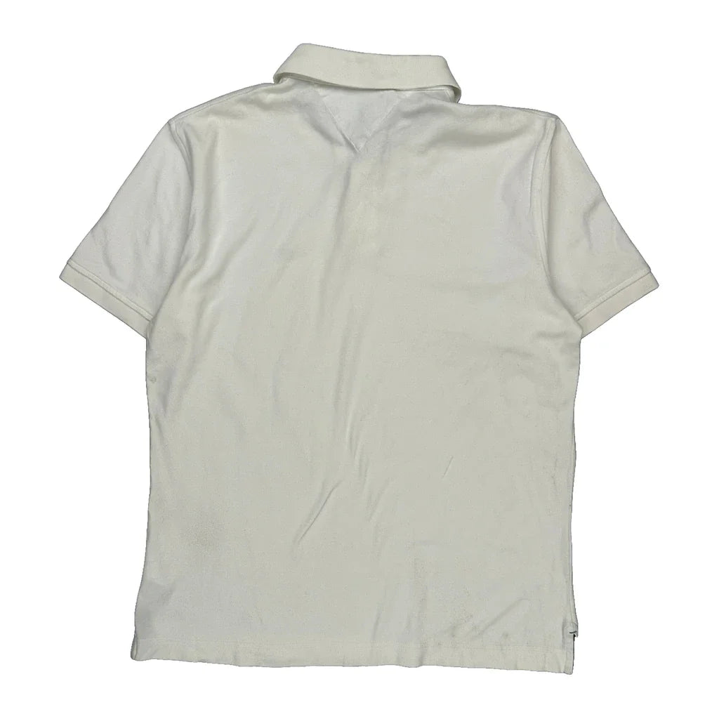 Tommy Hilfiger Polo Shirt - XL White Cotton Refurbished - Thrifted (note: this is a term often used to describe second- refurbished available on Cerqular