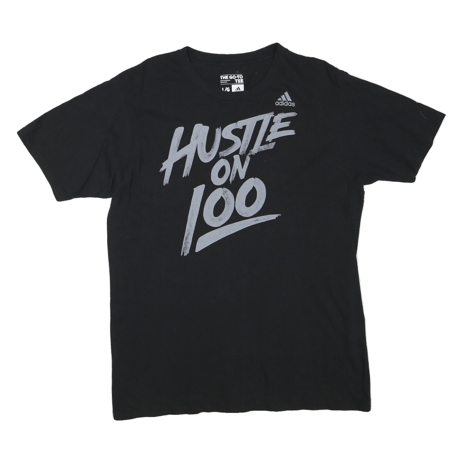 ADIDAS Mens Black Hustle On 100 Graphic T-Shirt L Short Sleeve Crew Neck Refurbished - N/A refurbished available on Cerqular