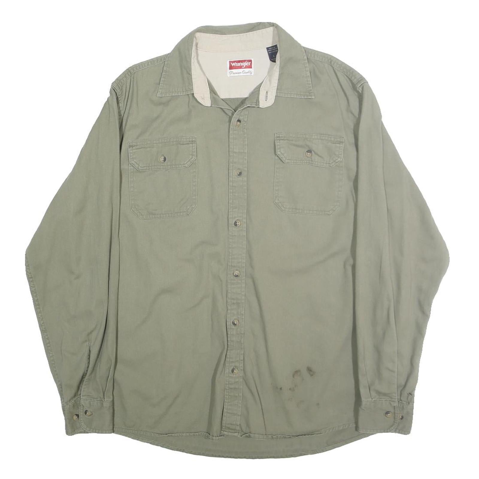 WRANGLER Mens Green Cotton Shirt L Button Pockets Casual Long Sleeve Refurbished - N/A refurbished available on Cerqular