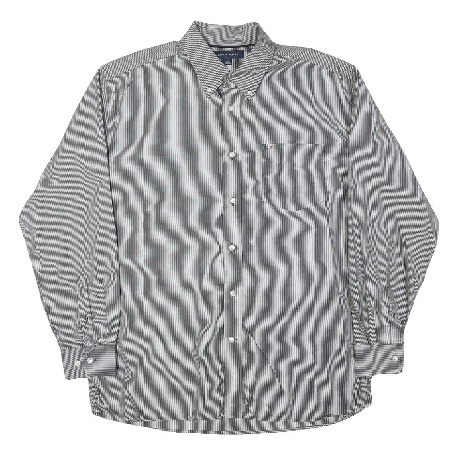 TOMMY HILFIGER Mens Black & White Stripe Shirt L Classic Button Down Collar Refurbished - N/A refurbished available on Cerqular