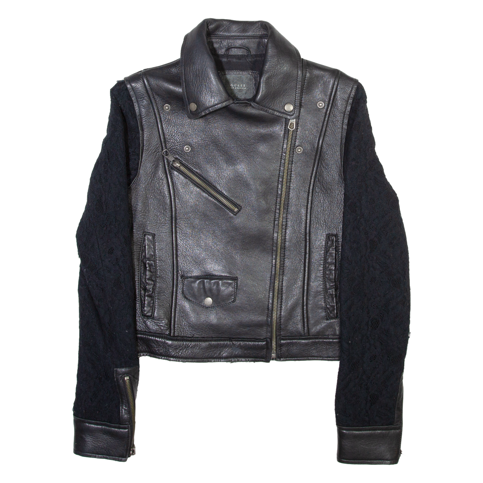 GUESS Womens Biker Jacket Black Leather XS Refurbished - N/A refurbished available on Cerqular