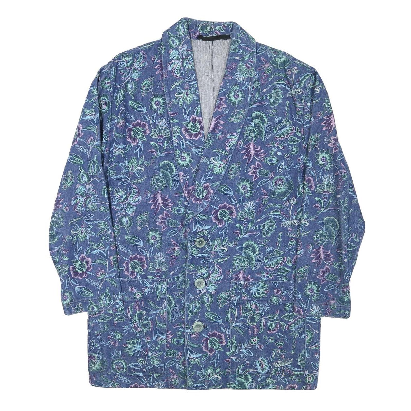 Womens Blue Floral Coach Jacket S Cotton Blend Woven Button Casual Relaxed Fit Refurbished - N/A refurbished available on Cerqular