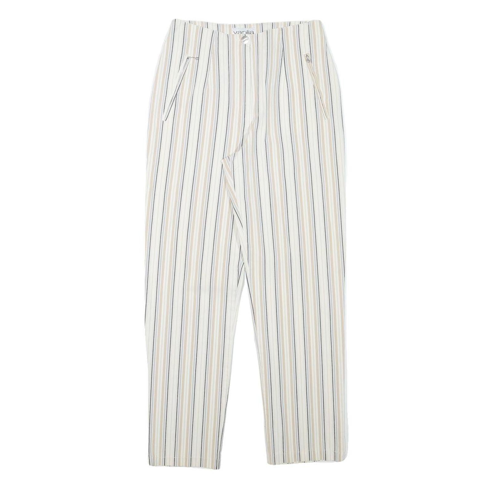 VANILLA Womens Cotton Blend White & Beige Stripe Regular Fit Straight Leg Refurbished - N/A refurbished available on Cerqular