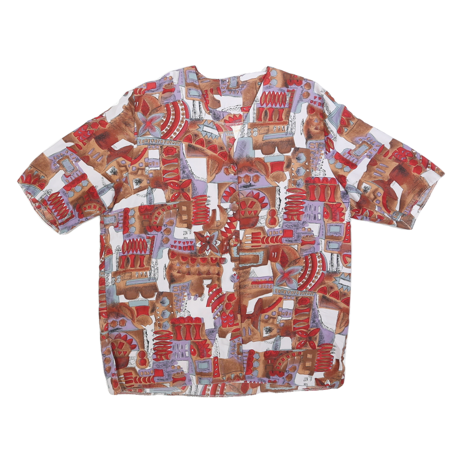 Buy Womens White Brown Red Abstract Print Short Sleeve V-Neck Polyester Top L Refurbished - $16.89 Womens White Brown Red Abstract Print Short Sleeve V-Neck Polyester Top L Refurbished - N/A refurbished available on Cerqular