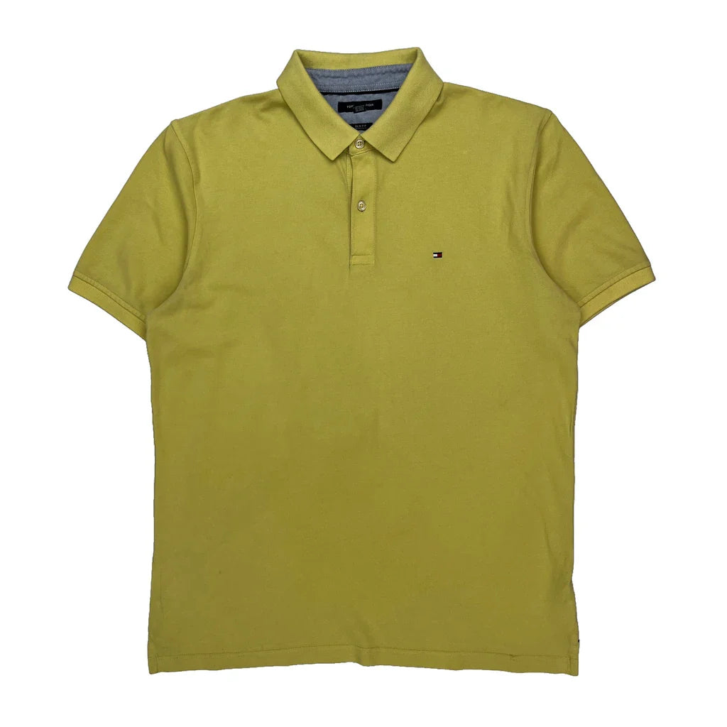 Tommy Hilfiger Slim Fit Polo Shirt - XL Yellow Cotton Refurbished - Thrifted (note: this is a term often used to describe second- refurbished available on Cerqular