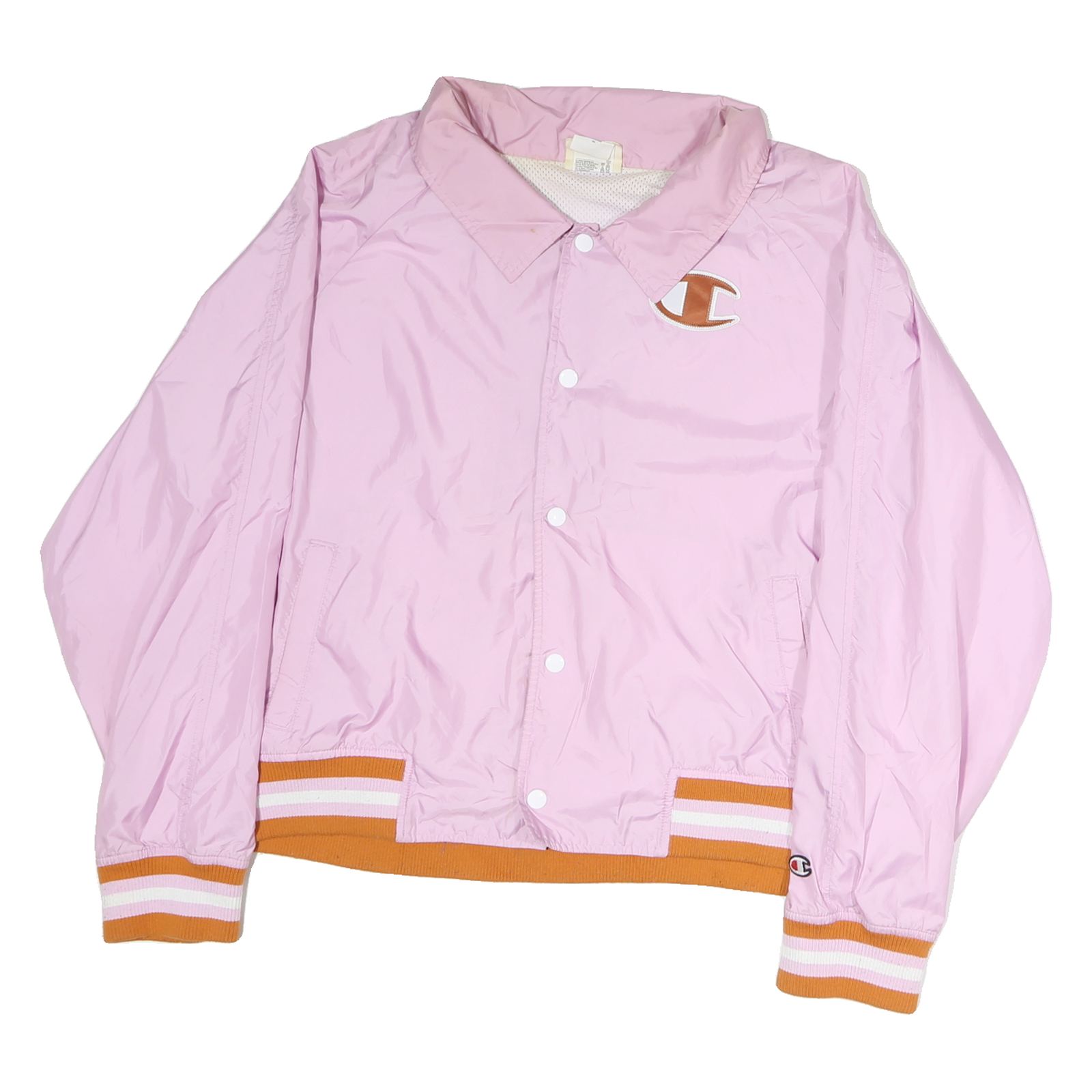 CHAMPION Womens Pink & Orange Coach Jacket 2XL Nylon Button Logo Sportswear Refurbished - N/A refurbished available on Cerqular
