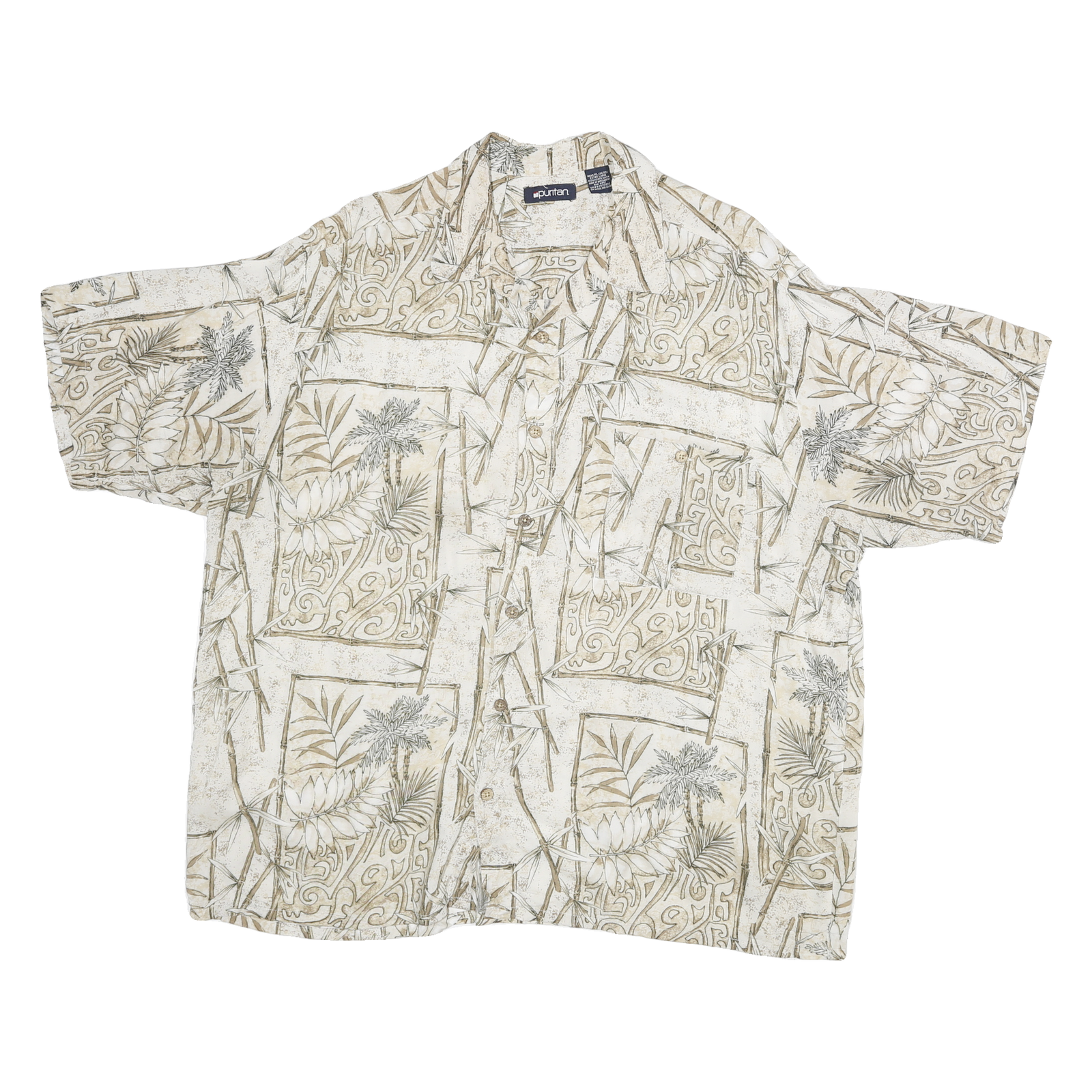 PURITAN Mens Beige & Grey Pattern Cotton Blend Shirt XL Casual Short Sleeve Refurbished - N/A refurbished available on Cerqular