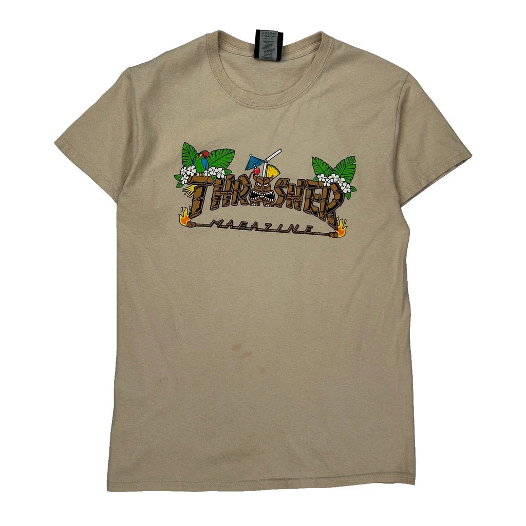 Thrasher Graphic T-Shirt - Small Beige Cotton Refurbished - Thrifted (note: this is a term often used to describe second- refurbished available on Cerqular