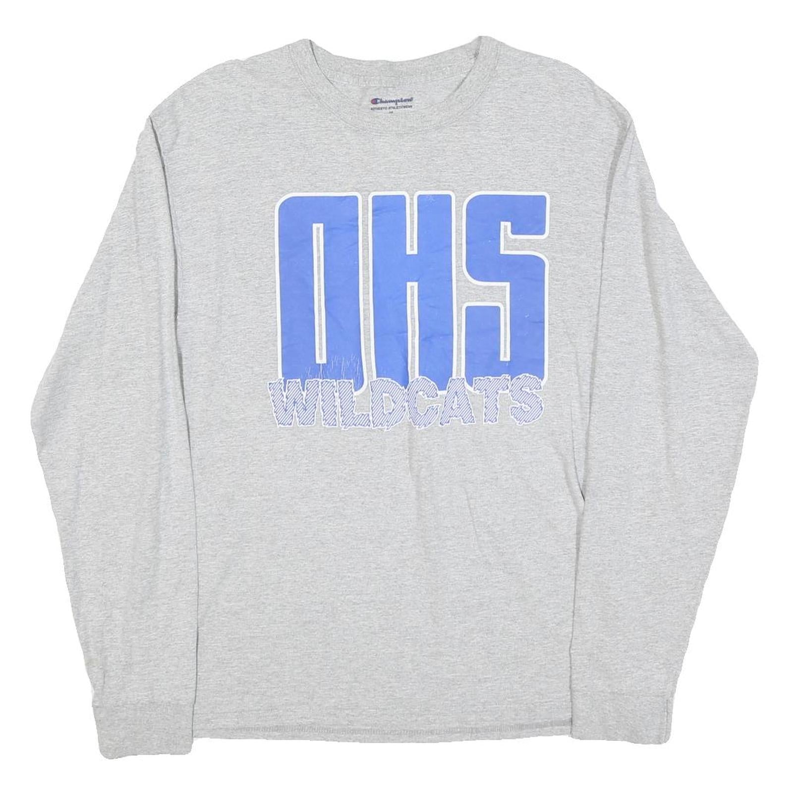 CHAMPION Mens Grey DHS Wildcats Graphic T-Shirt M Long Sleeve Crew Neck Cotton Refurbished - N/A refurbished available on Cerqular