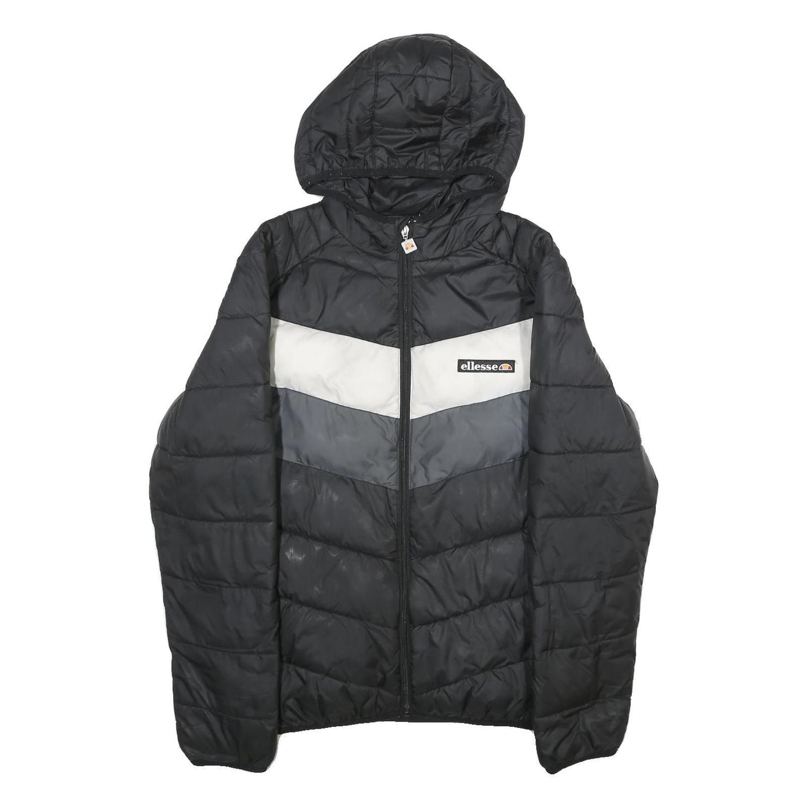 Buy ELLESSE Mens Black Grey & White Hooded Quilted Jacket L Polyester Zip Refurbished - $36.39 ELLESSE Mens Black Grey & White Hooded Quilted Jacket L Polyester Zip Refurbished - N/A refurbished available on Cerqular