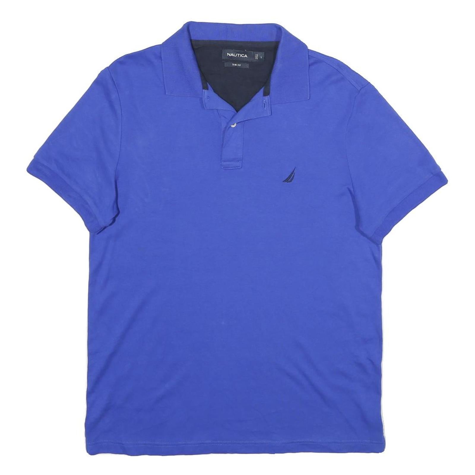 NAUTICA Mens Blue Short Sleeve Plain L Polo Shirt Slim Fit Cotton Blend Refurbished - N/A refurbished available on Cerqular