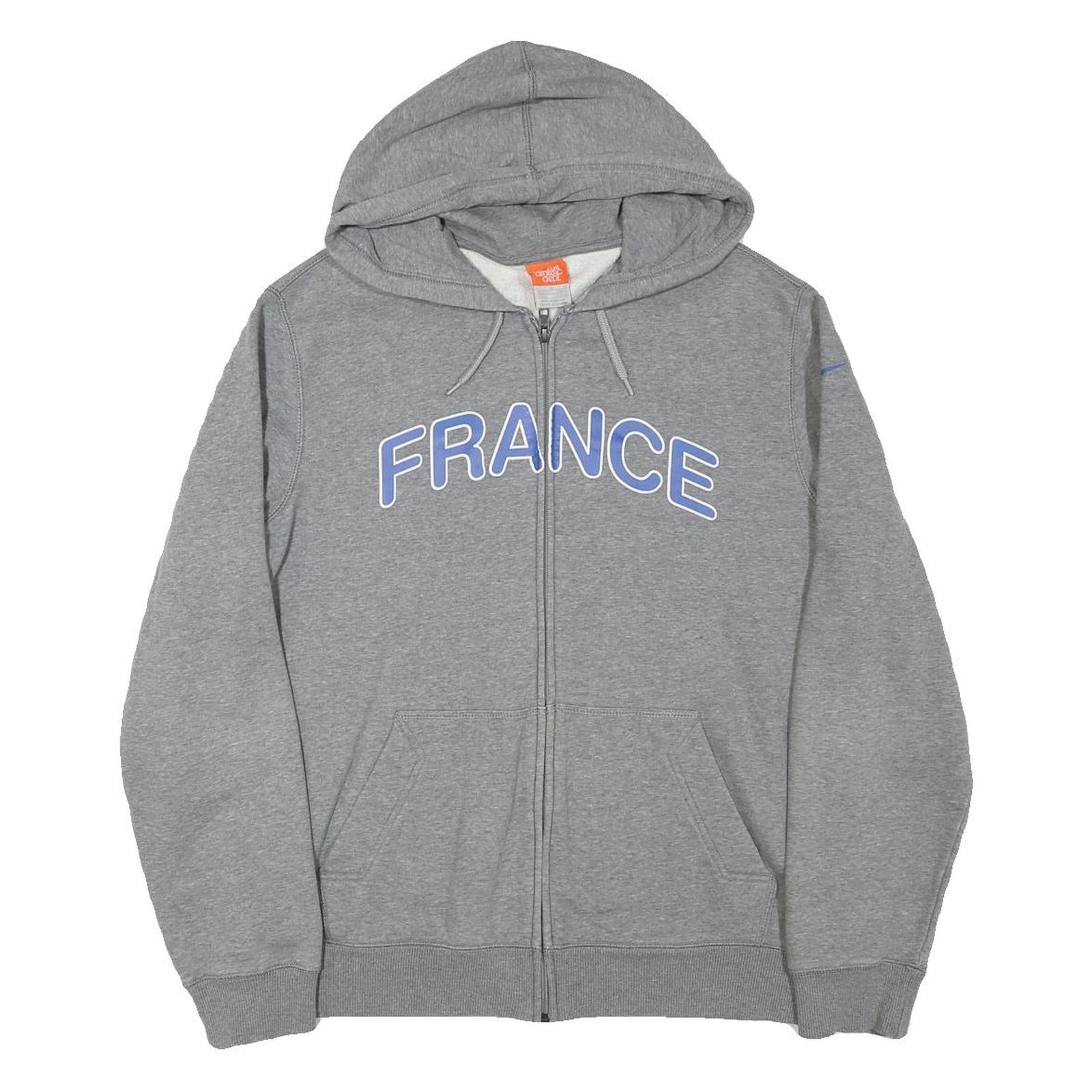 NIKE Mens Grey France Full Zip Hoodie L Sports Casual Cotton Blend Sweatshirt Refurbished - N/A refurbished available on Cerqular