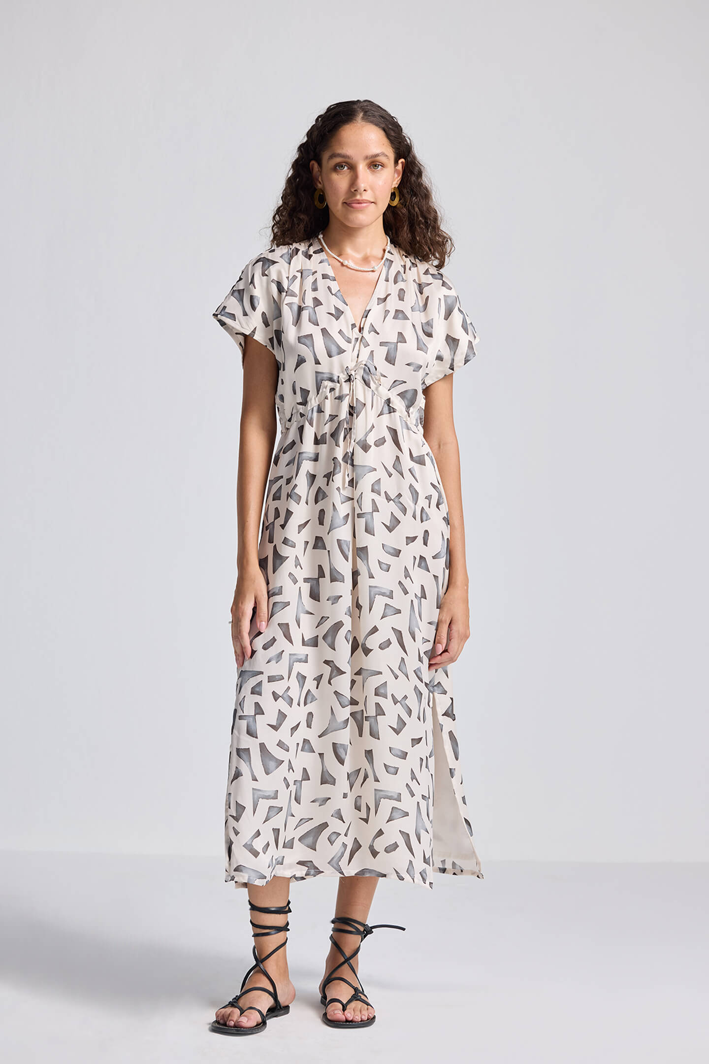 Gathered Maxi Dress with Side Slits in Mosaic | Color: Mosaic | Size: 2XL Refurbished - Resistor (Note: This is a generic term for an electronic component, refurbished available on Cerqular