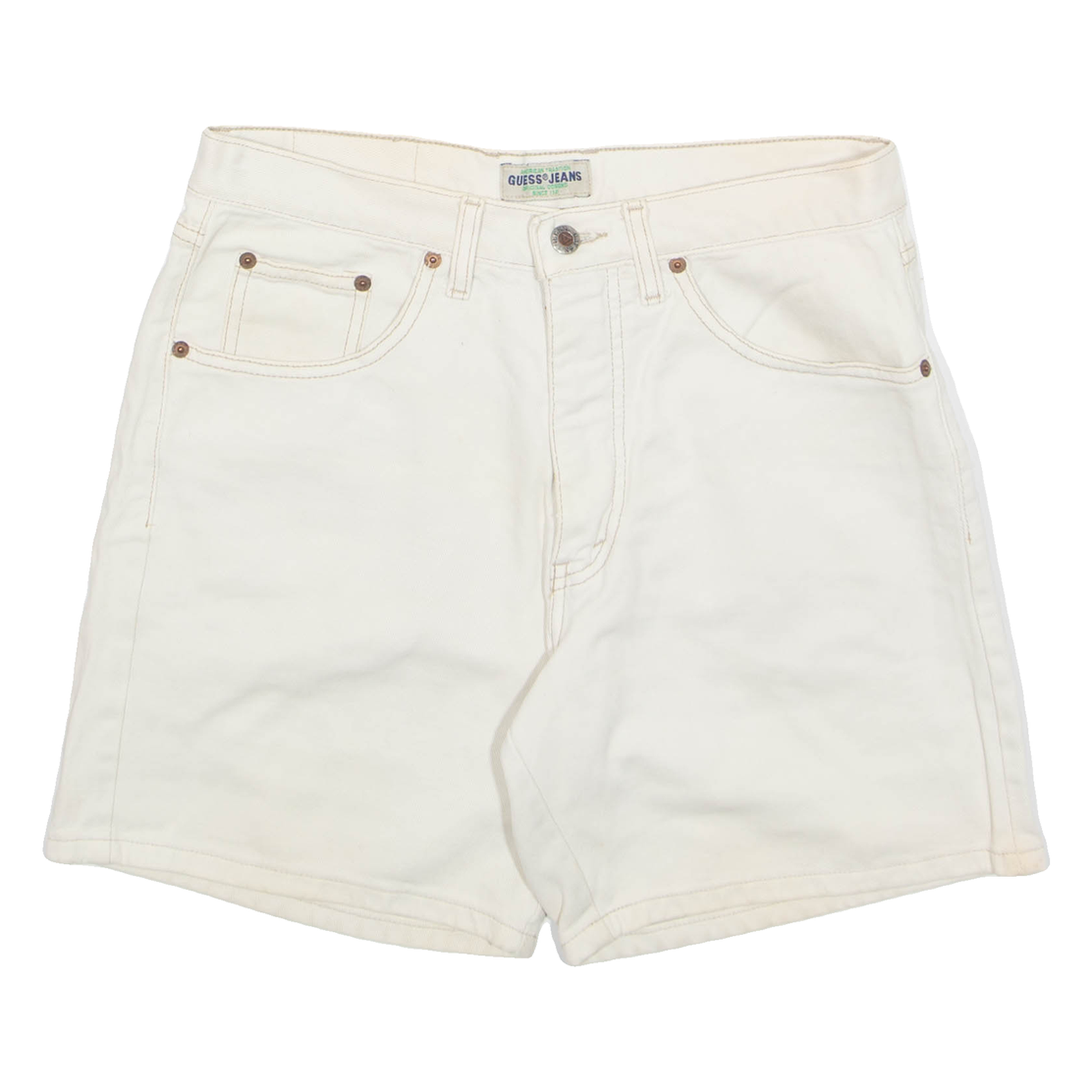 GUESS Womens Denim Shorts Cream M W30 Refurbished - N/A refurbished available on Cerqular