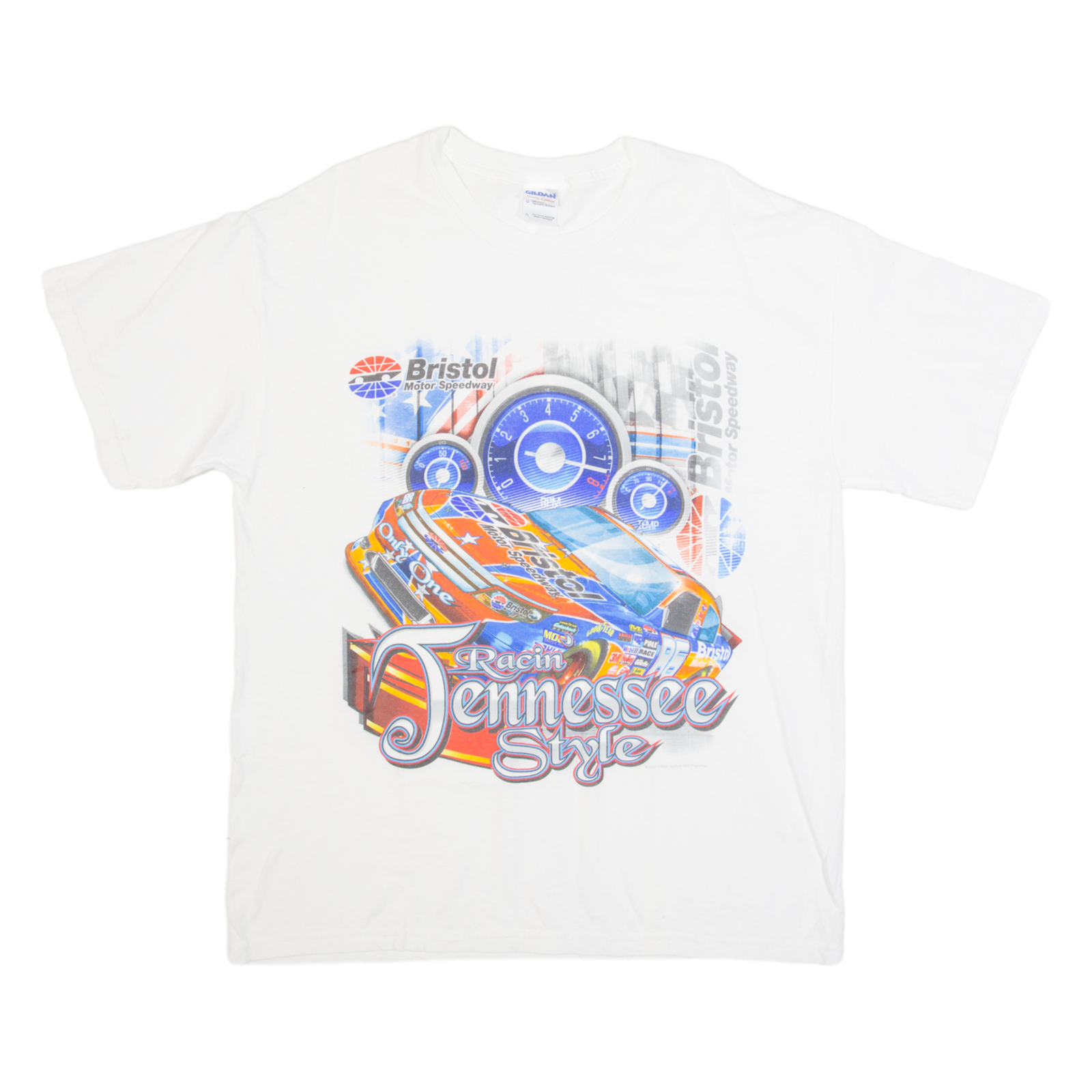 GILDAN Racing Tennessee Style Mens T-Shirt White USA L Refurbished - N/A refurbished available on Cerqular