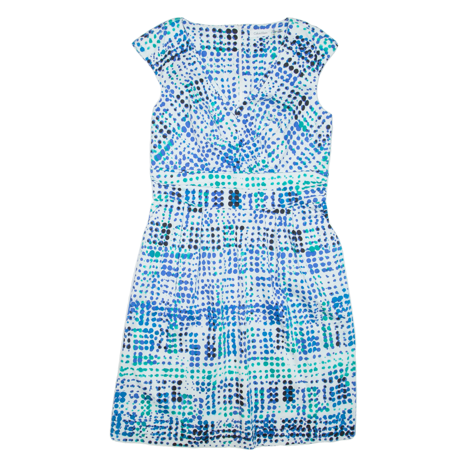 CALVIN KLEIN Womens Day Dress Blue Spotted Sleeveless Knee Length M Refurbished - N/A refurbished available on Cerqular