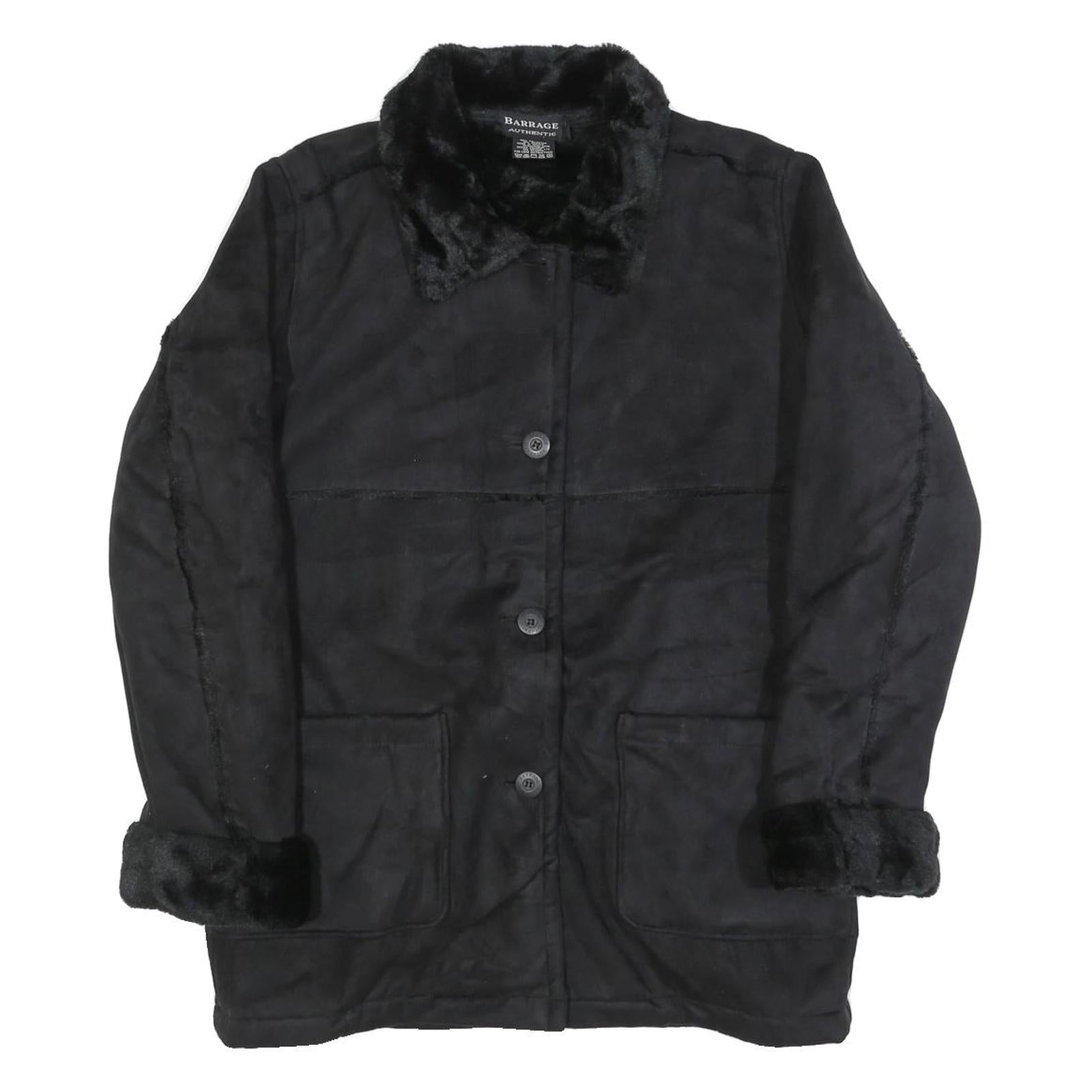 BARRAGE Womens Black Button Jacket M Polyester Blend Faux Fur Trim Winter Refurbished - N/A refurbished available on Cerqular