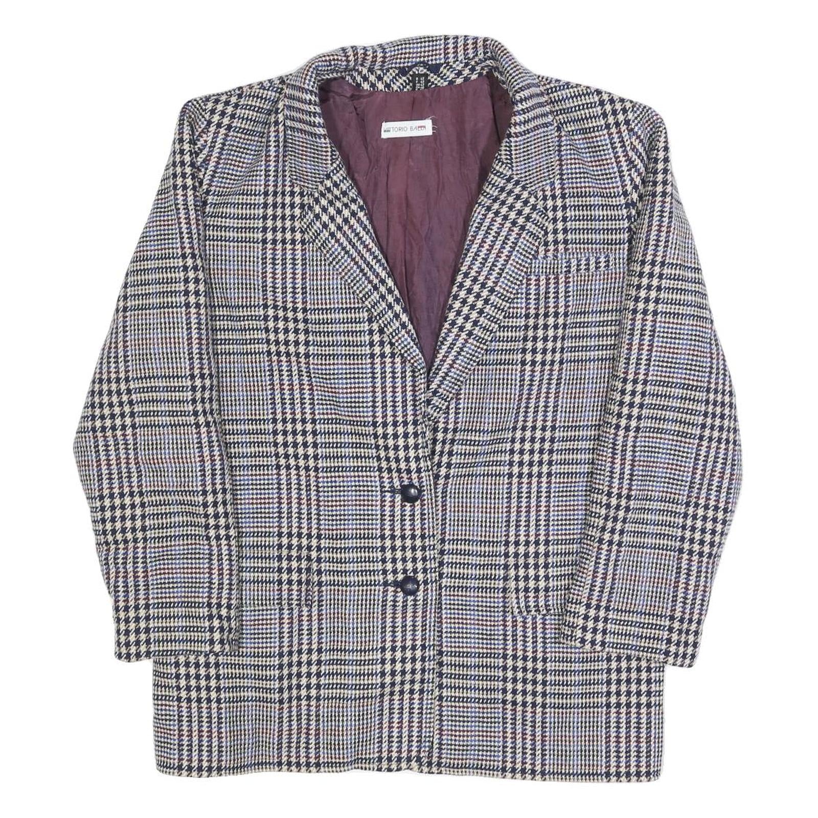 VITTORIO BALDI Womens Blue & Beige Check Jacket M Woven Classic Button Closure Refurbished - N/A refurbished available on Cerqular