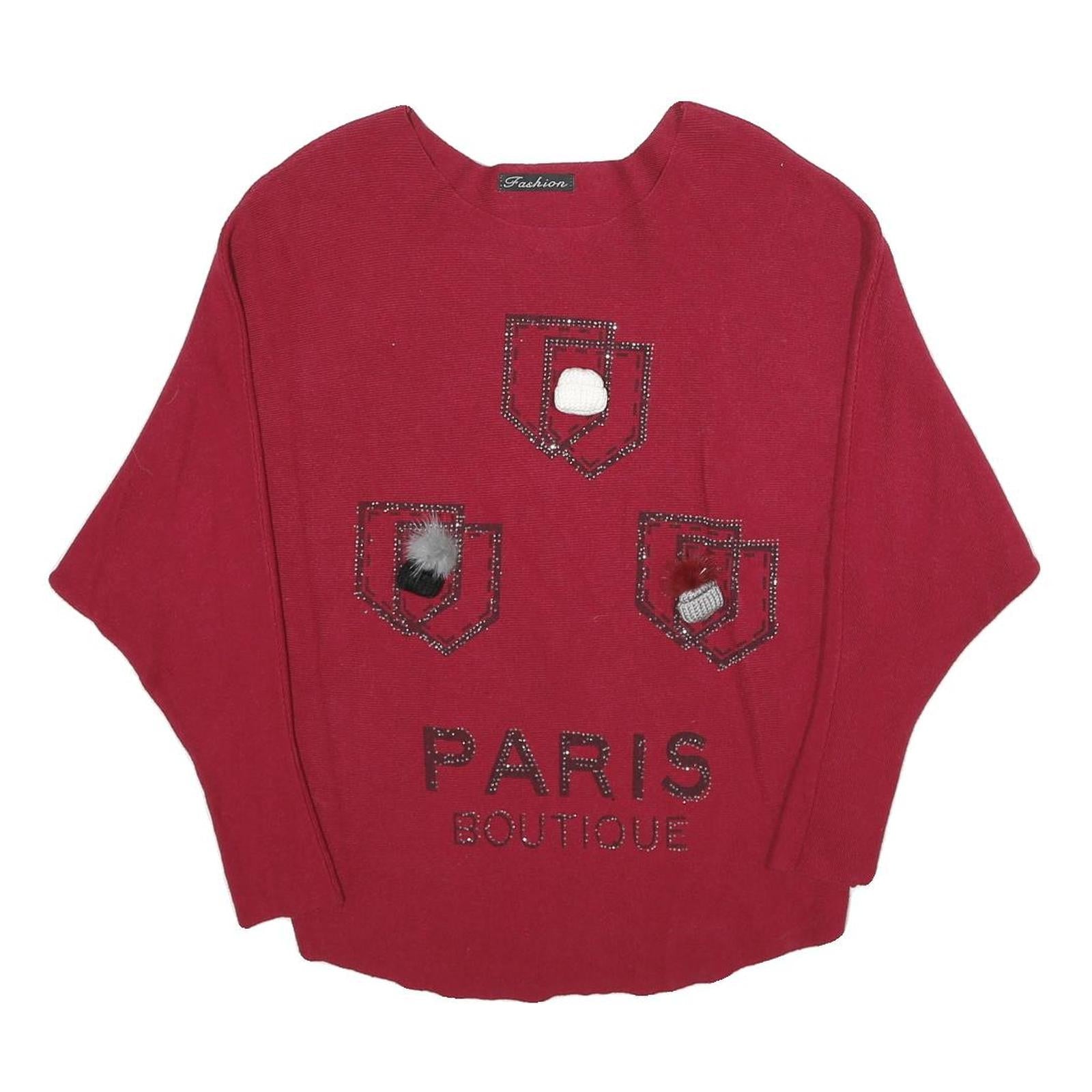 FASHION Womens Red Patterned Crew Neck Basic Knit M Paris Boutique Jumper Refurbished - N/A refurbished available on Cerqular